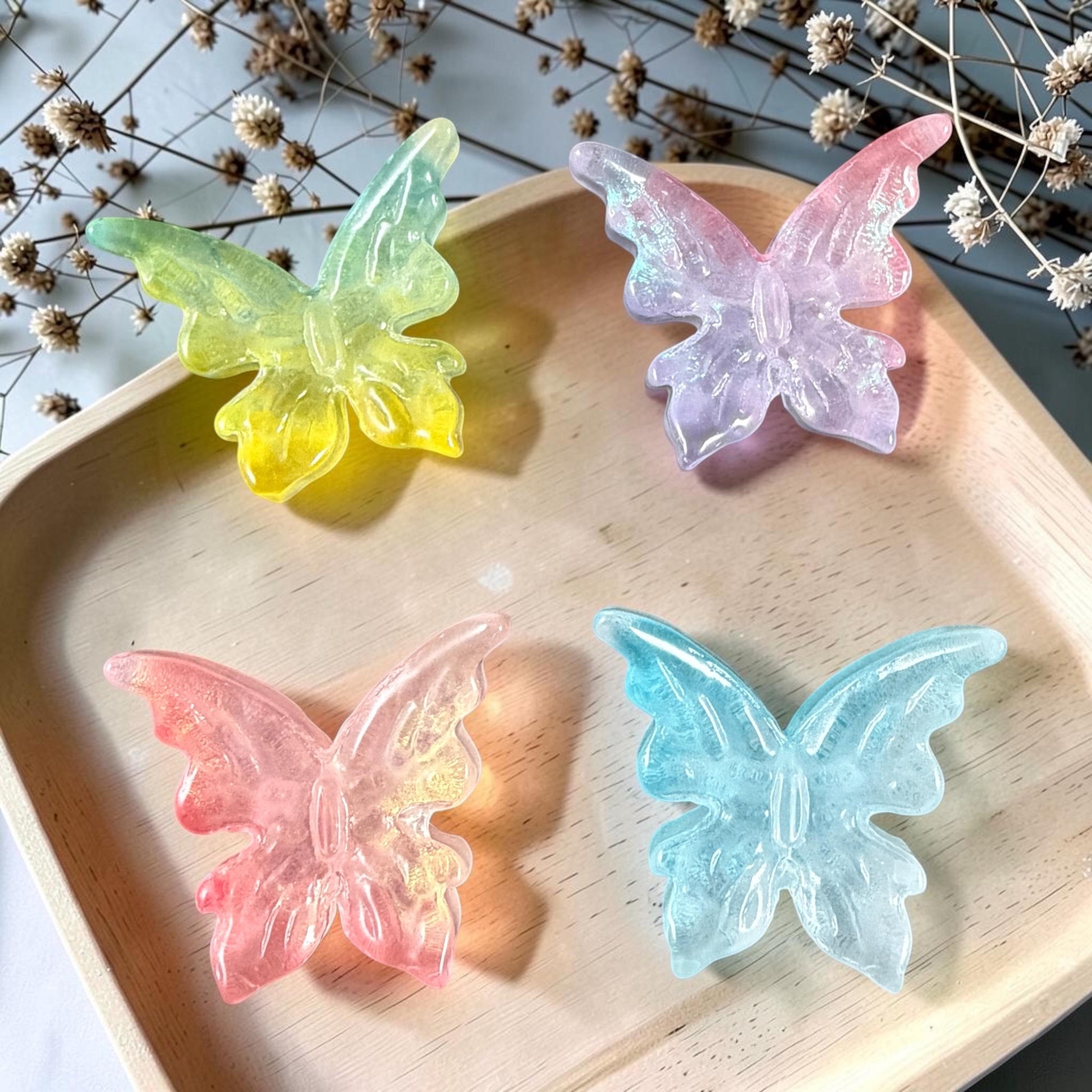 Large Glass Butterfly - Pretty Pastels, Lavender, Pink, Blue and Yellow Focal Beads * Qty. 4