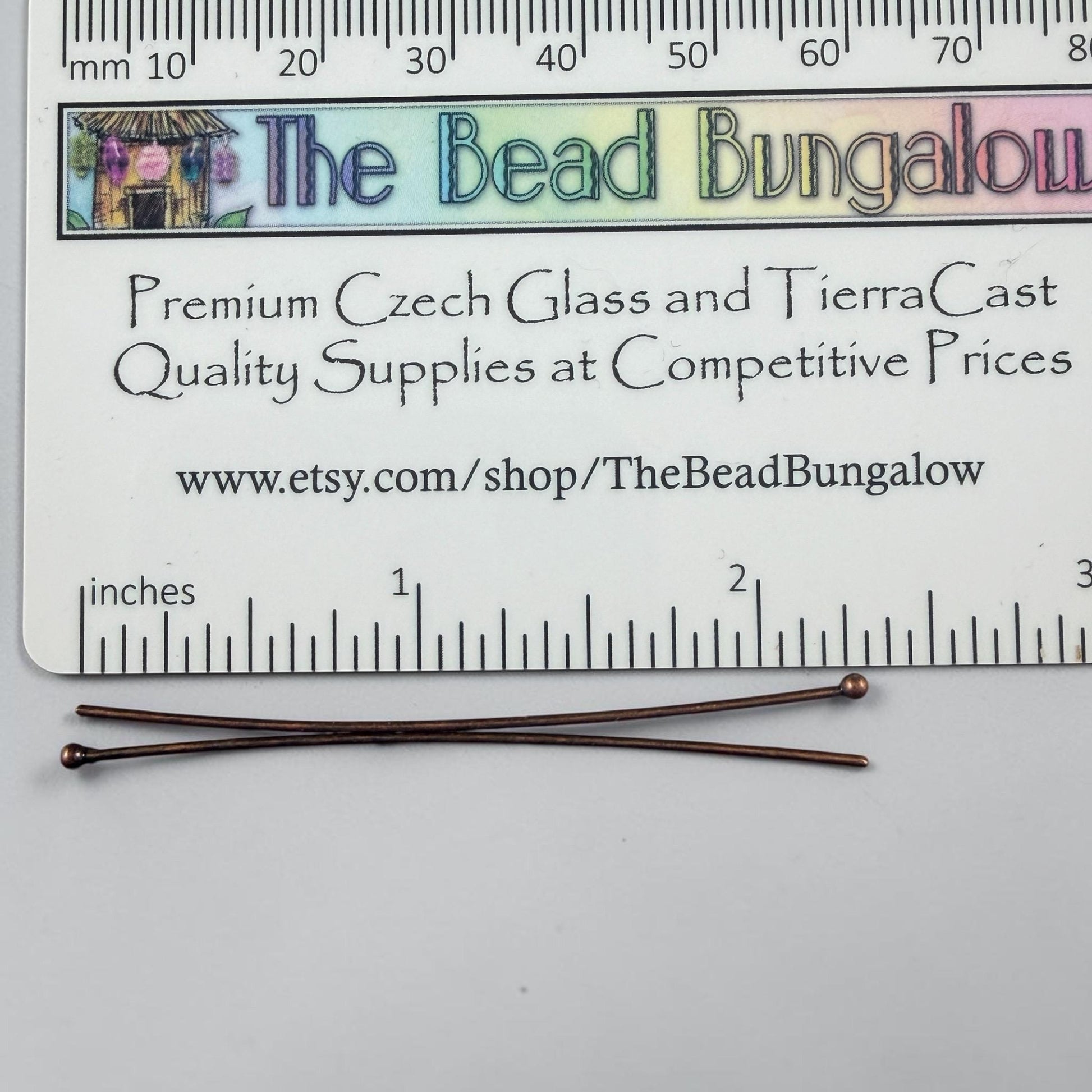 2.4" Antiqued Copper Plated Brass Ball Head Pins, 20 Gauge (CBP-2.4/20g) * Qty. 100