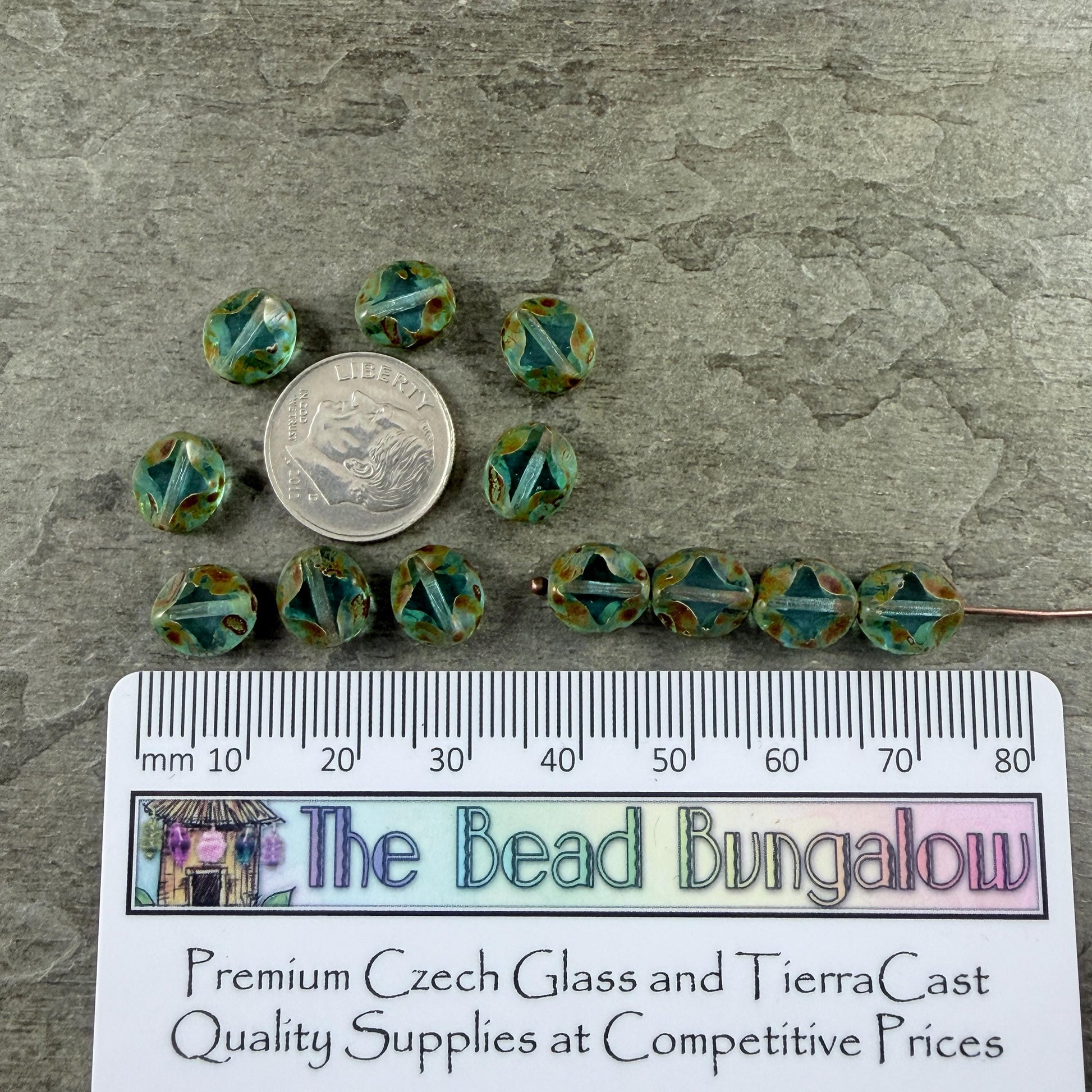 Czech Glass - 9x8mm Table-Cut Star, Transparent Aqua Picasso Beads (60010) * 12 Beads