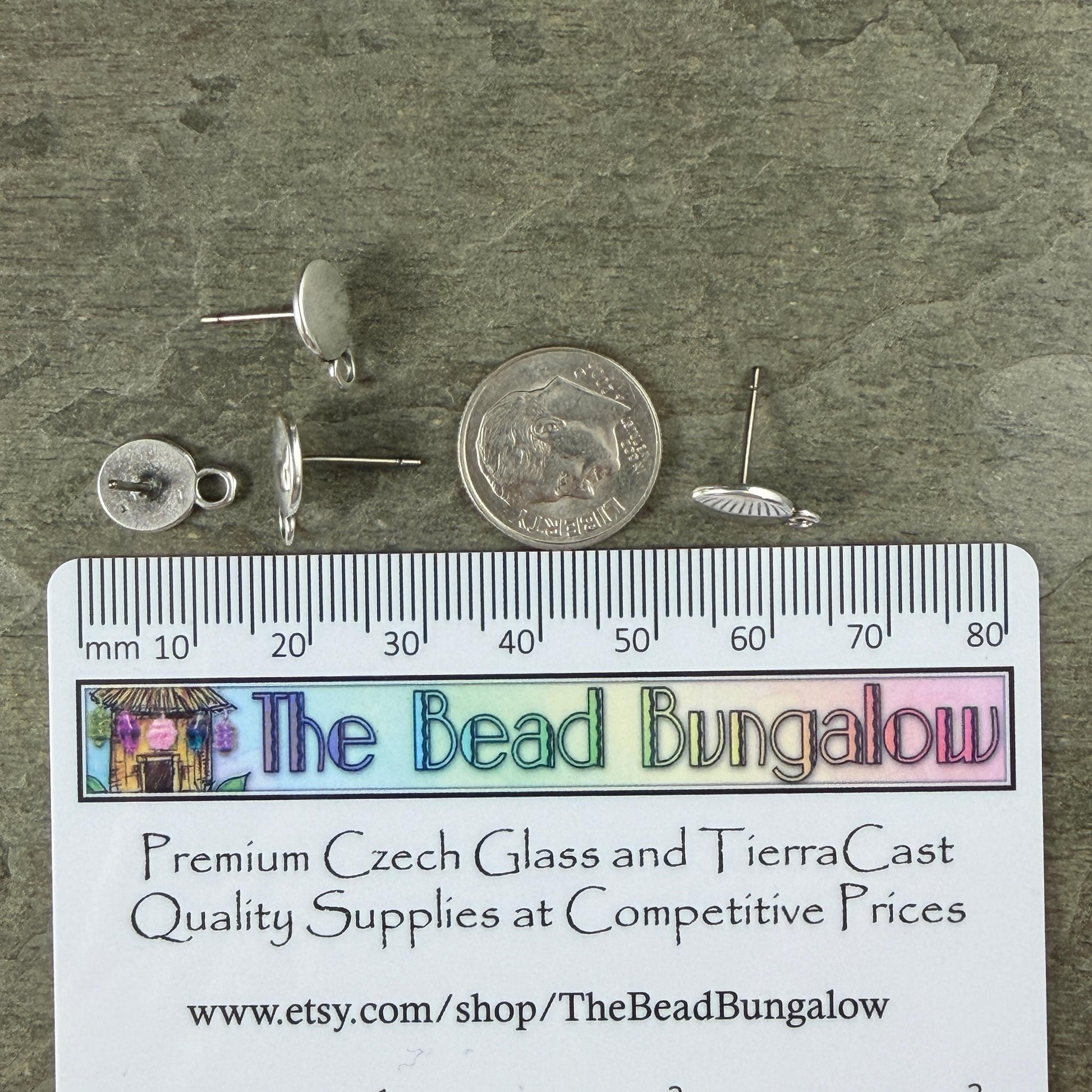 Round Earring with Loop and Titanium Post, Antiqued Silver Plated Zamak (PF/10909-12) * Qty. 4