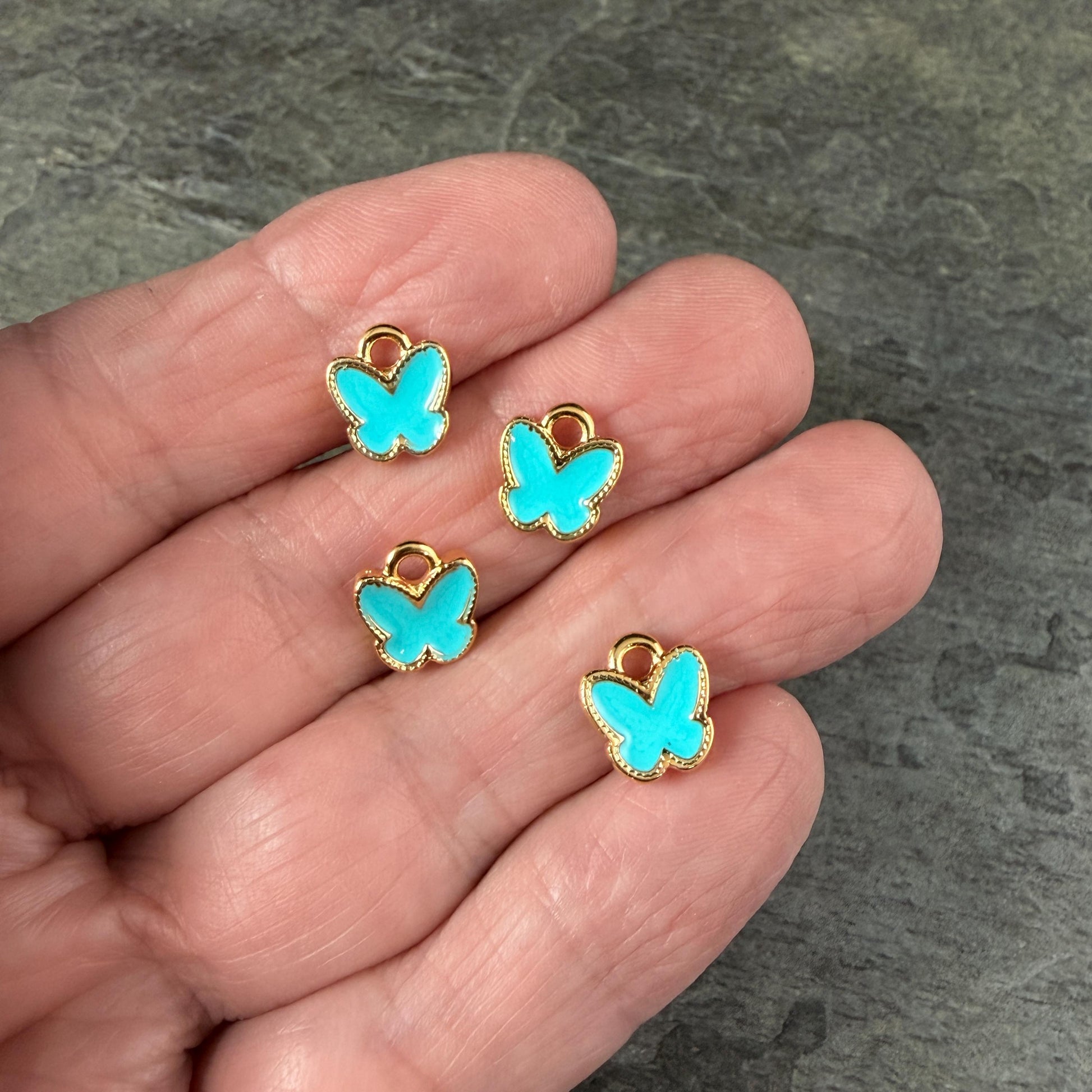 24k Gold Plated Butterfly Charm with Turquoise Blue Enamel (PF/15313-13-0299) * Qty. 4