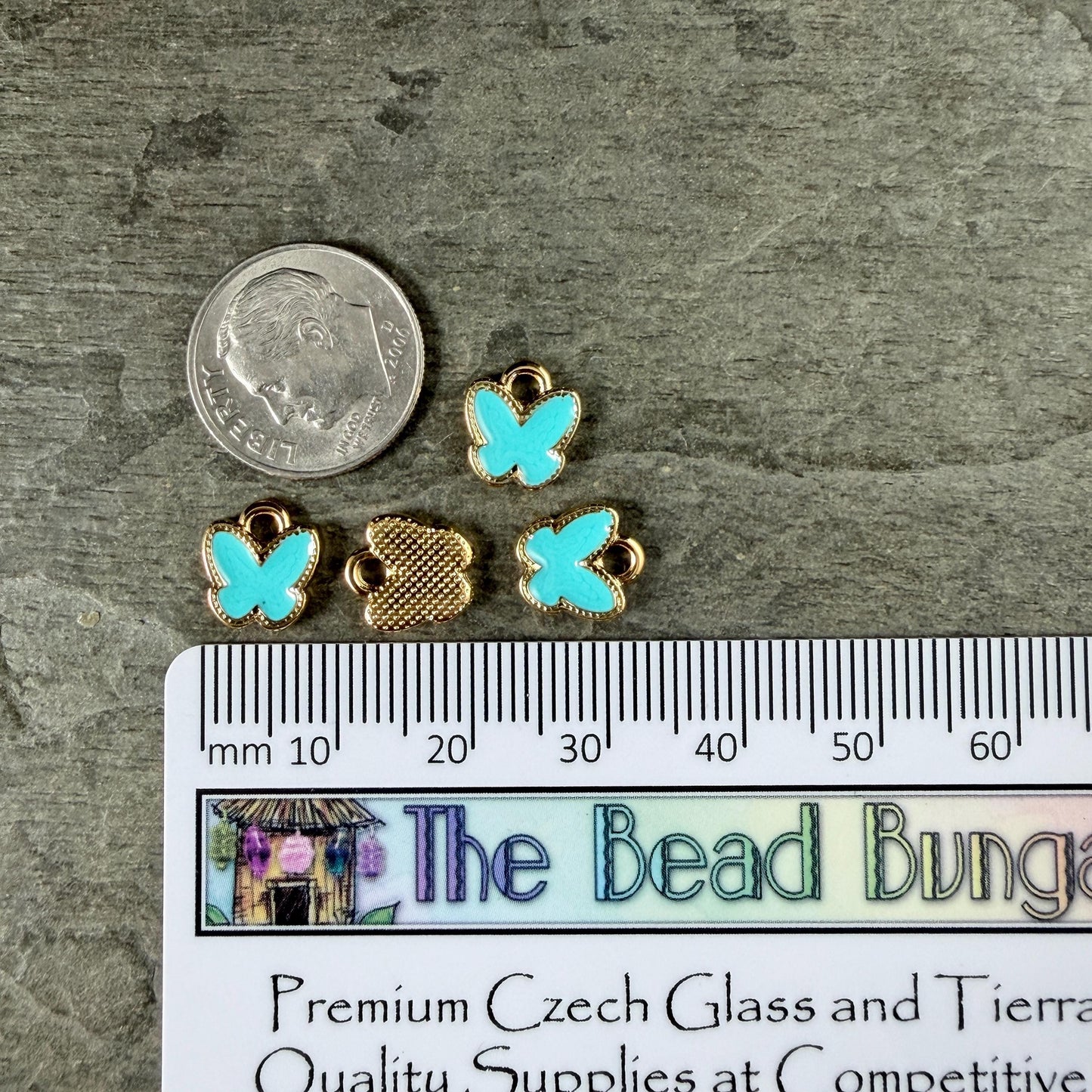 24k Gold Plated Butterfly Charm with Turquoise Blue Enamel (PF/15313-13-0299) * Qty. 4