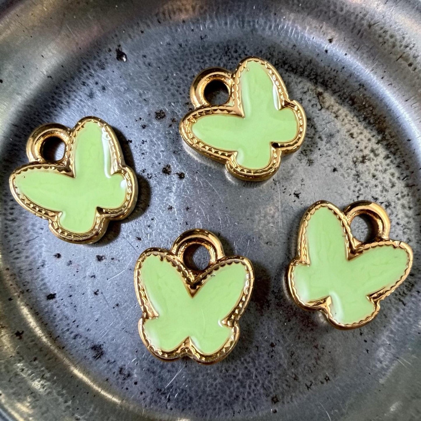 24k Gold Plated Butterfly Charm with Lime Green Enamel (PF/15313-13-0319) * Qty. 4