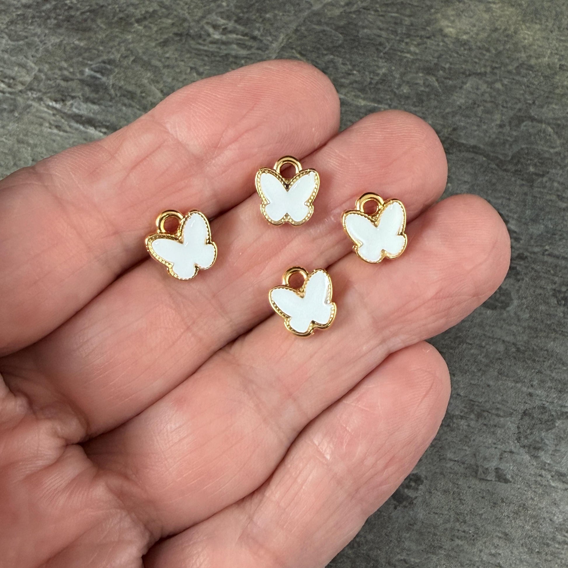 24k Gold Plated Butterfly Charm with White Enamel (PF/15313-13-0208) * Qty. 4