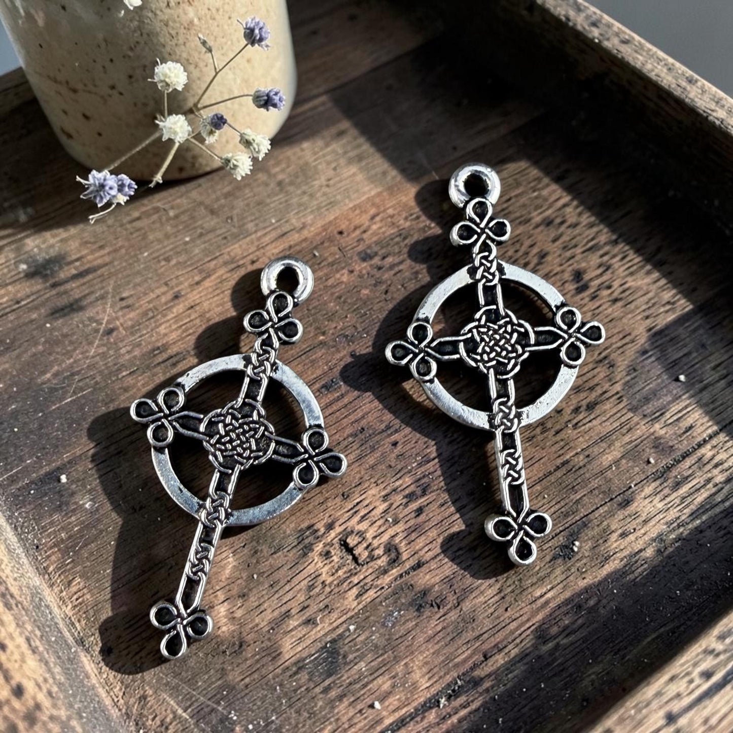 TierraCast Charms Halo Celtic Cross Drop Keep The Faith Collection 30mm Antiqued Silver Double Sided Cross Pendant (TC/2582-12) * Qty. 2