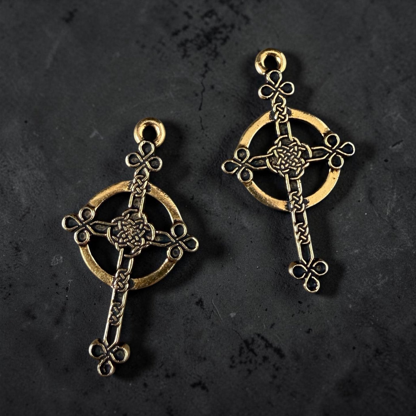 TierraCast Charms Halo Celtic Cross Drop Keep The Faith Collection 30mm Antiqued Gold Double Sided Cross Pendant (TC/2582-26) *