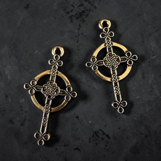 TierraCast Charms Halo Celtic Cross Drop Keep The Faith Collection 30mm Antiqued Gold Double Sided Cross Pendant (TC/2582-26) *