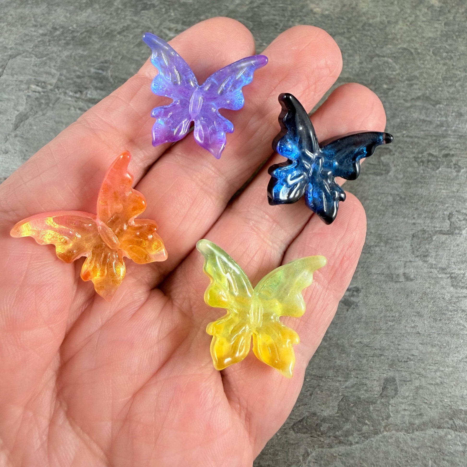 Large Glass Butterfly - Pretty Pastels, Lavender, Orange, Dark Blue and Yellow Focal Beads * Qty. 4