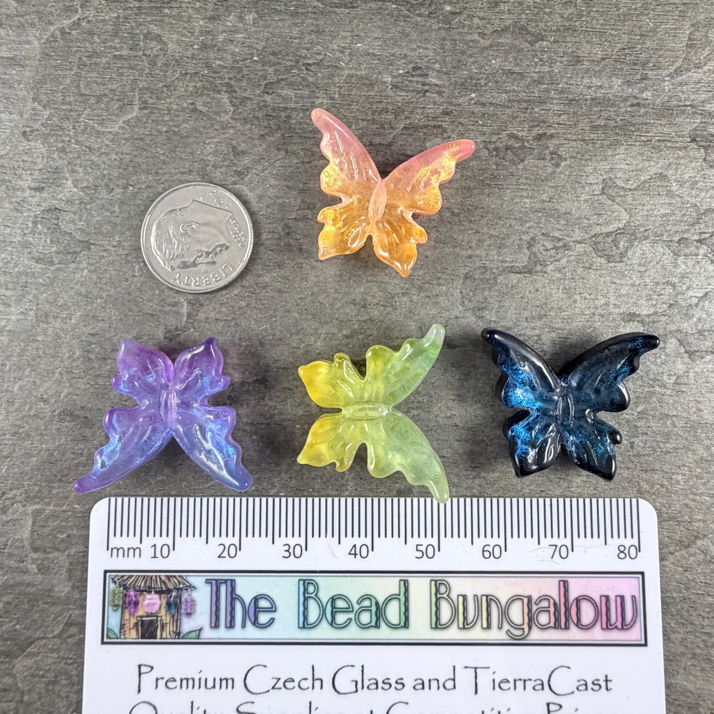 Large Glass Butterfly - Pretty Pastels, Lavender, Orange, Dark Blue and Yellow Focal Beads * Qty. 4