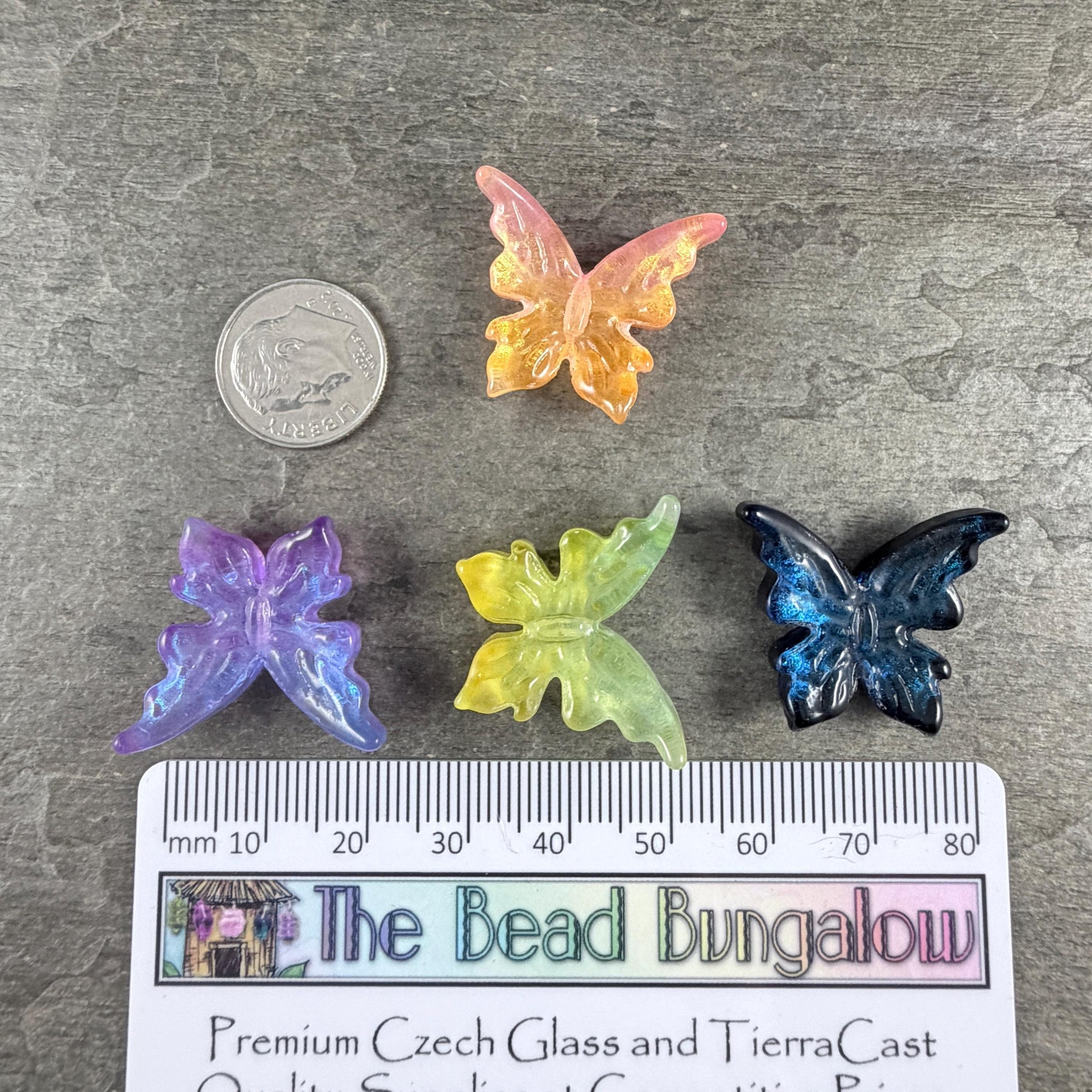 Large Glass Butterfly - Pretty Pastels, Lavender, Orange, Dark Blue and Yellow Focal Beads * Qty. 4