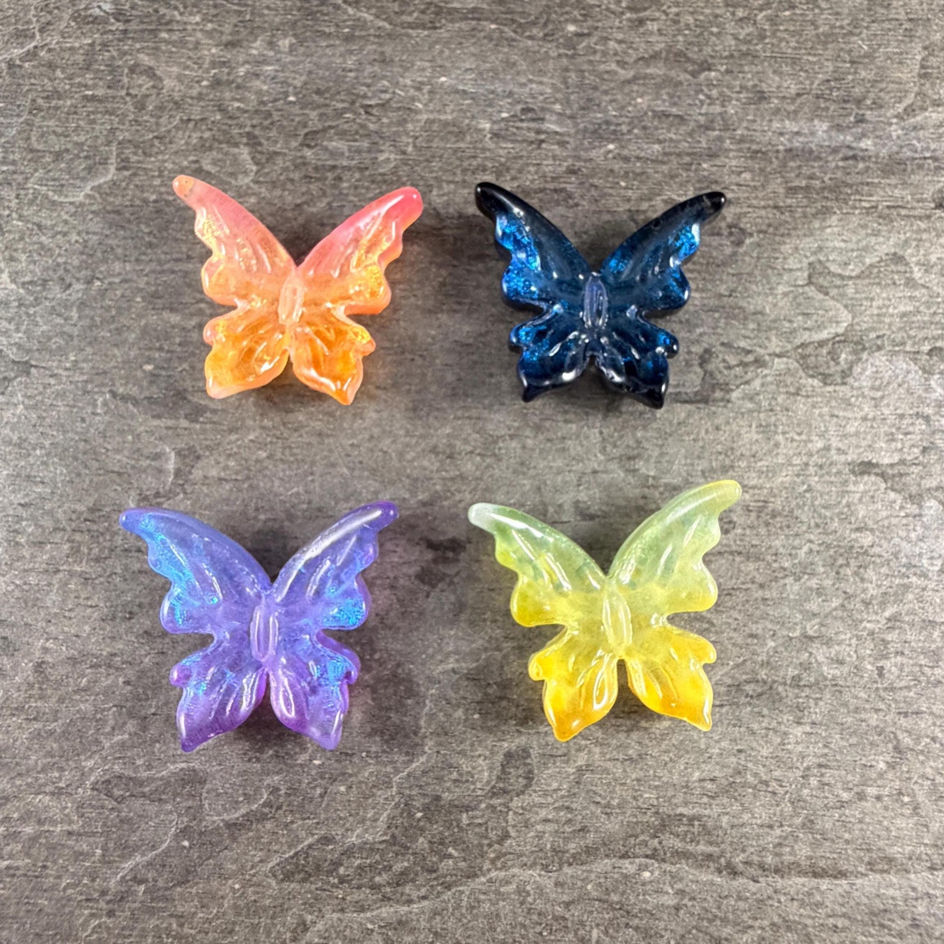 Large Glass Butterfly - Pretty Pastels, Lavender, Orange, Dark Blue and Yellow Focal Beads * Qty. 4