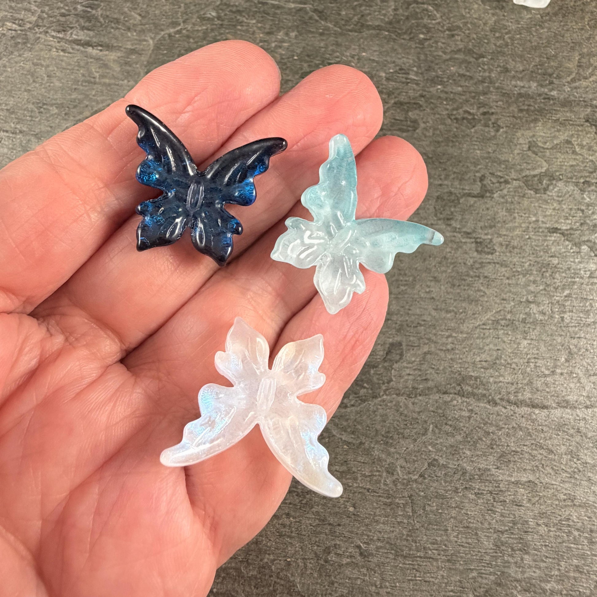 Large Glass Butterfly - Dark Blue, Aqua and White * Qty. 6