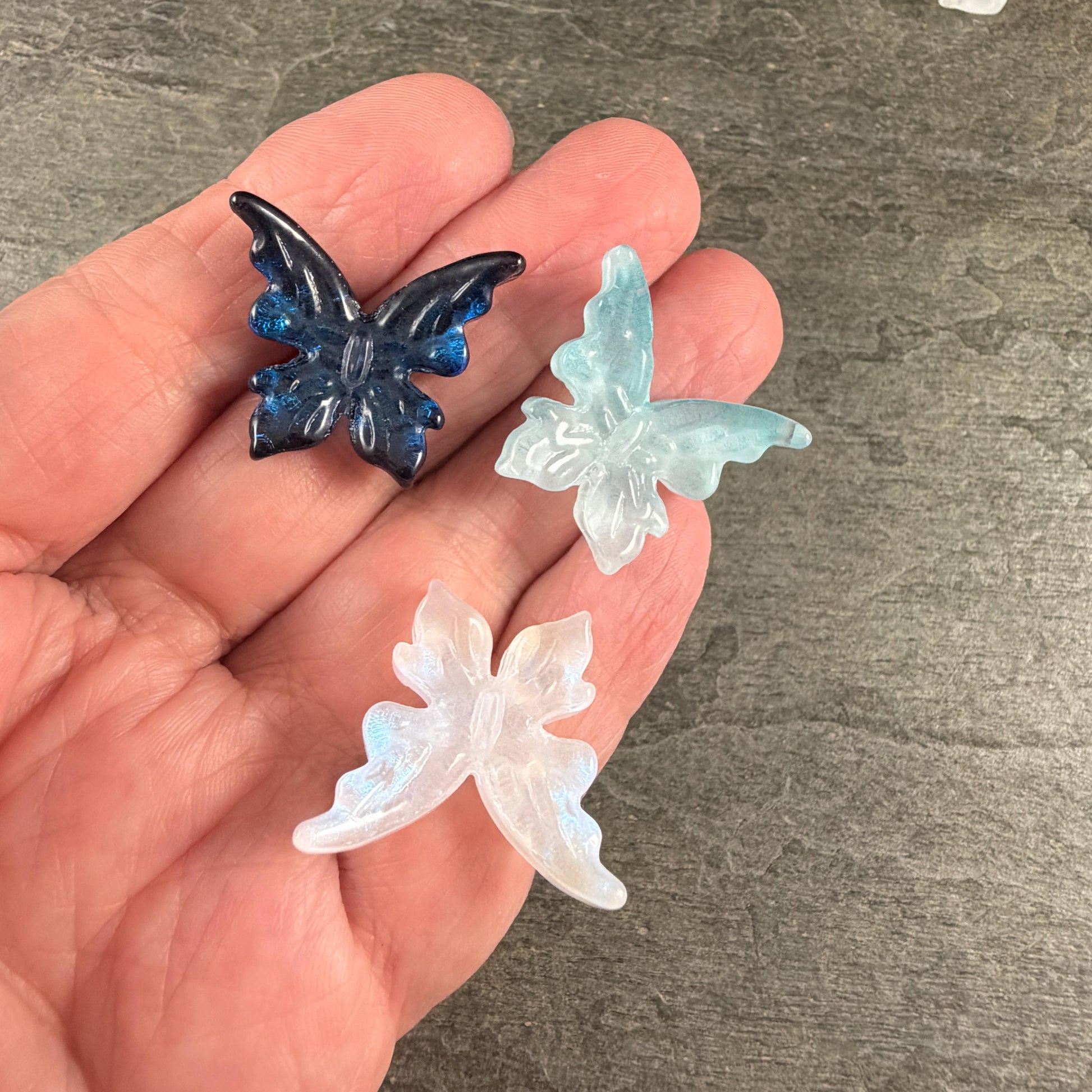 Large Glass Butterfly - Dark Blue, Aqua and White * Qty. 6