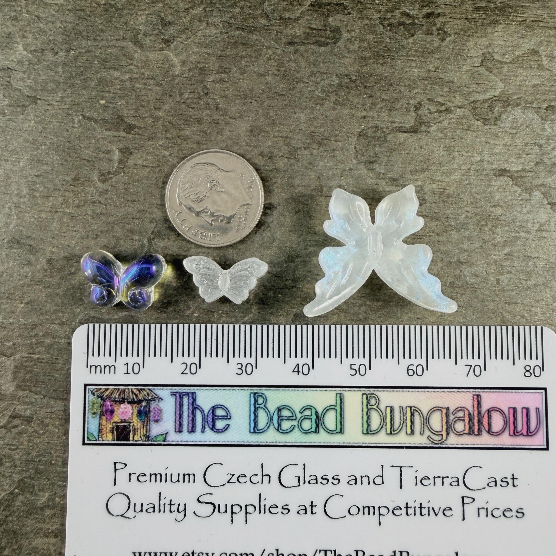 Glass Butterfly Beads - White and Crystal AB Glass * 10 Beads