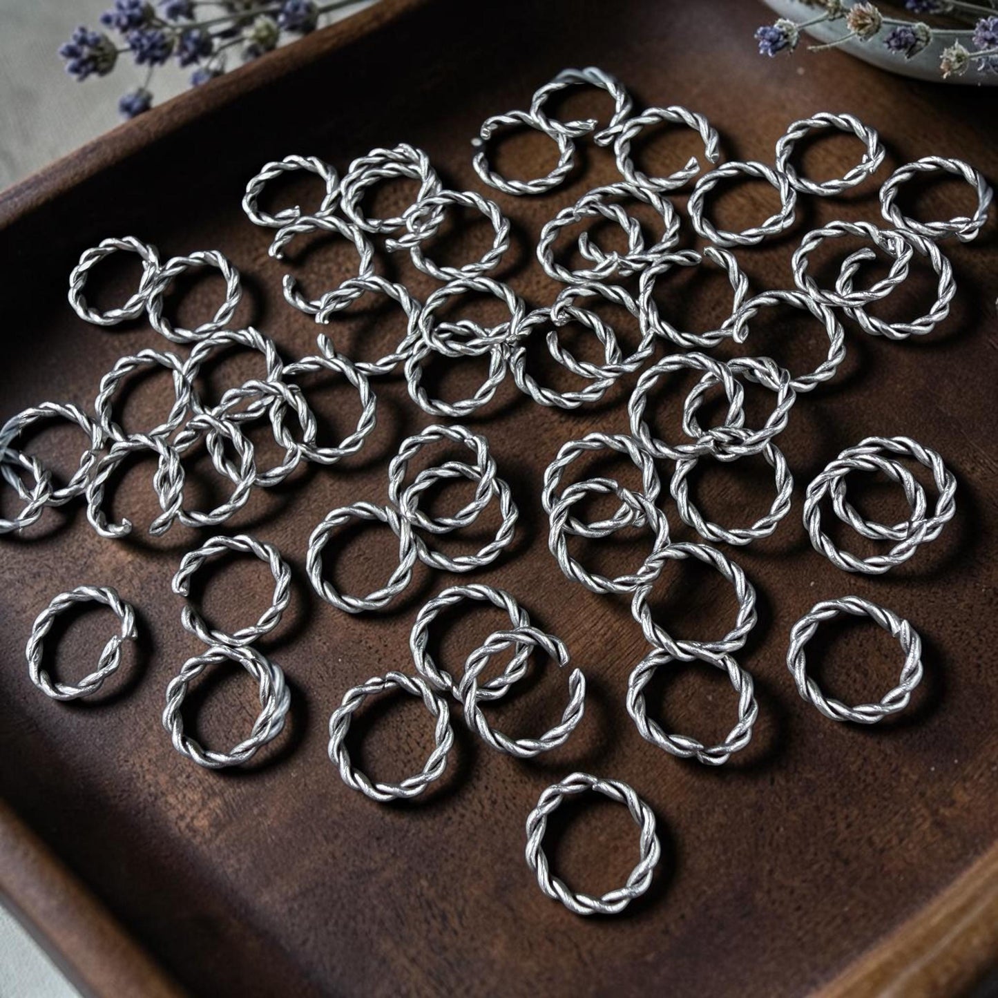 8mm Twisted Jump Rings, 1.2mm Open, Antiqued Silver Plated Brass (FM/5030) * Qty. 40
