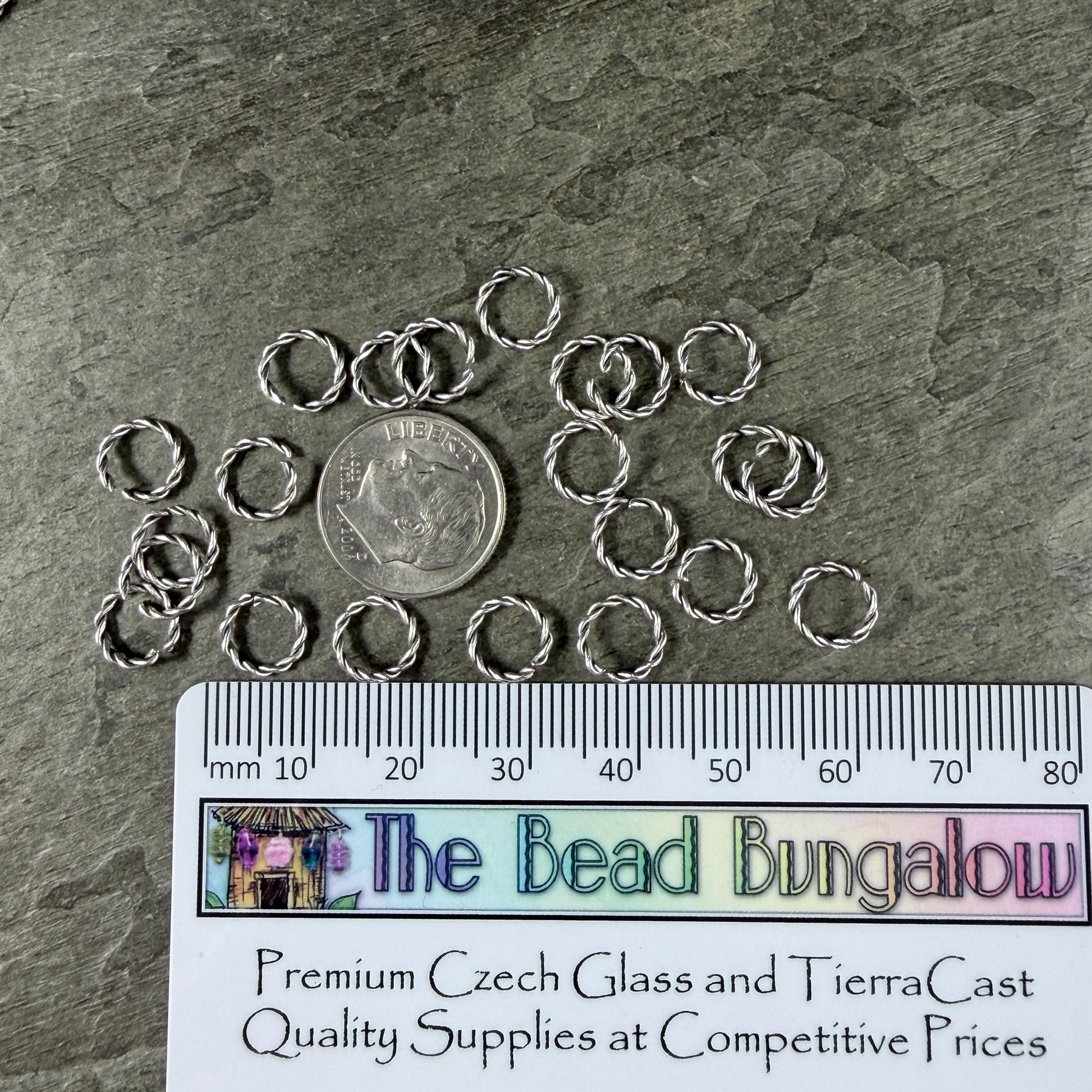 8mm Twisted Jump Rings, 1.2mm Open, Antiqued Silver Plated Brass (FM/5030) * Qty. 40