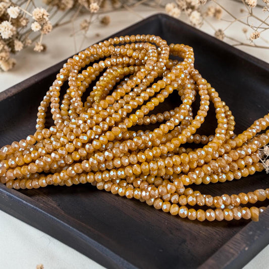 Glass Beads - Small Faceted Rondelles, 2.5x3.5mm Butterscotch with AB Finish * 10" Strand