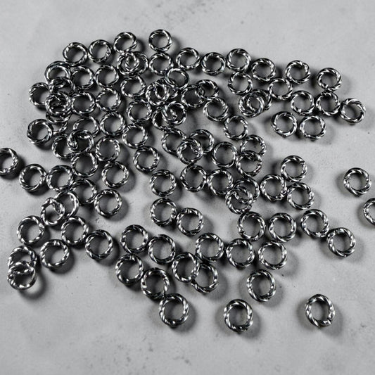6mm Twisted Jump Rings, 16g Open, Gunmetal Black Plated Brass (FMG/5046) * Qty. 100