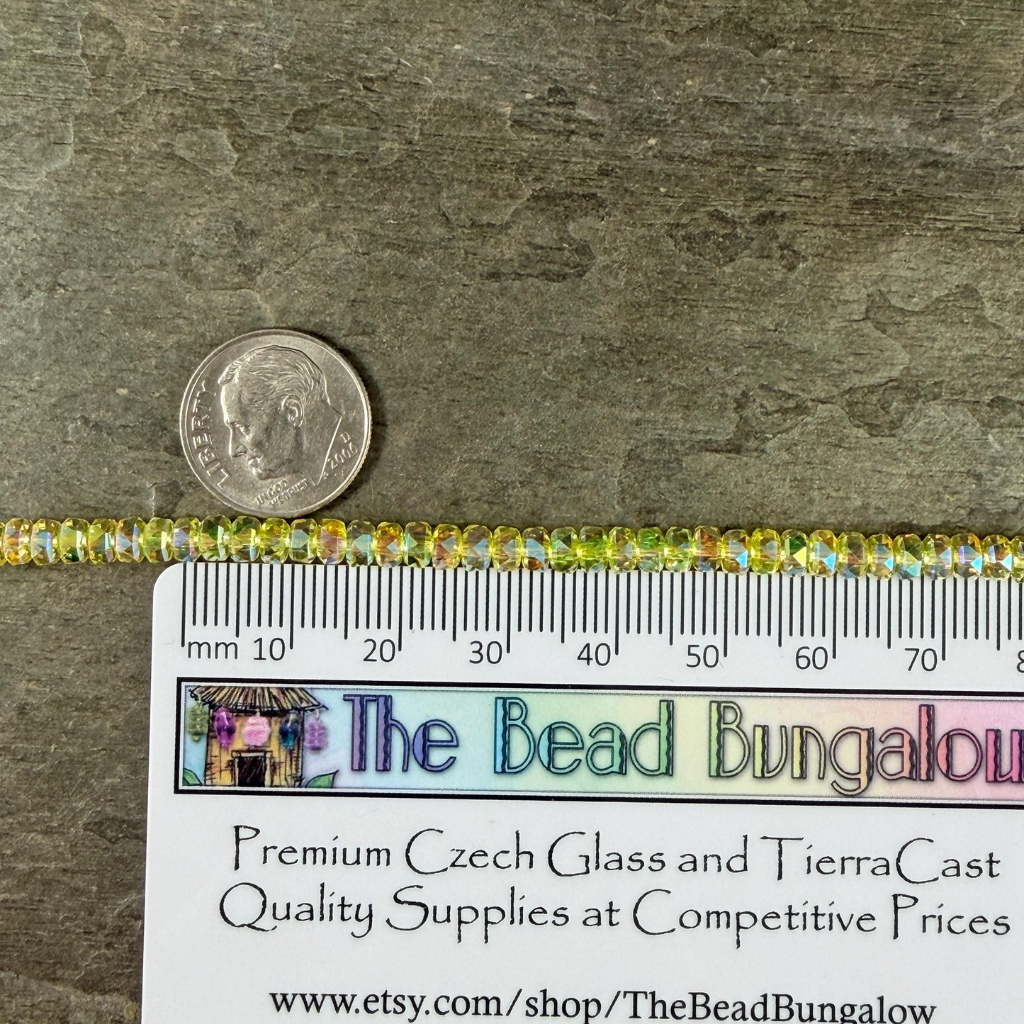 Faceted Glass Beads - 4x2.5mm Heishi Rondelles, Bright Yellow with AB Finish (CT-C23AB) * 8" Strand