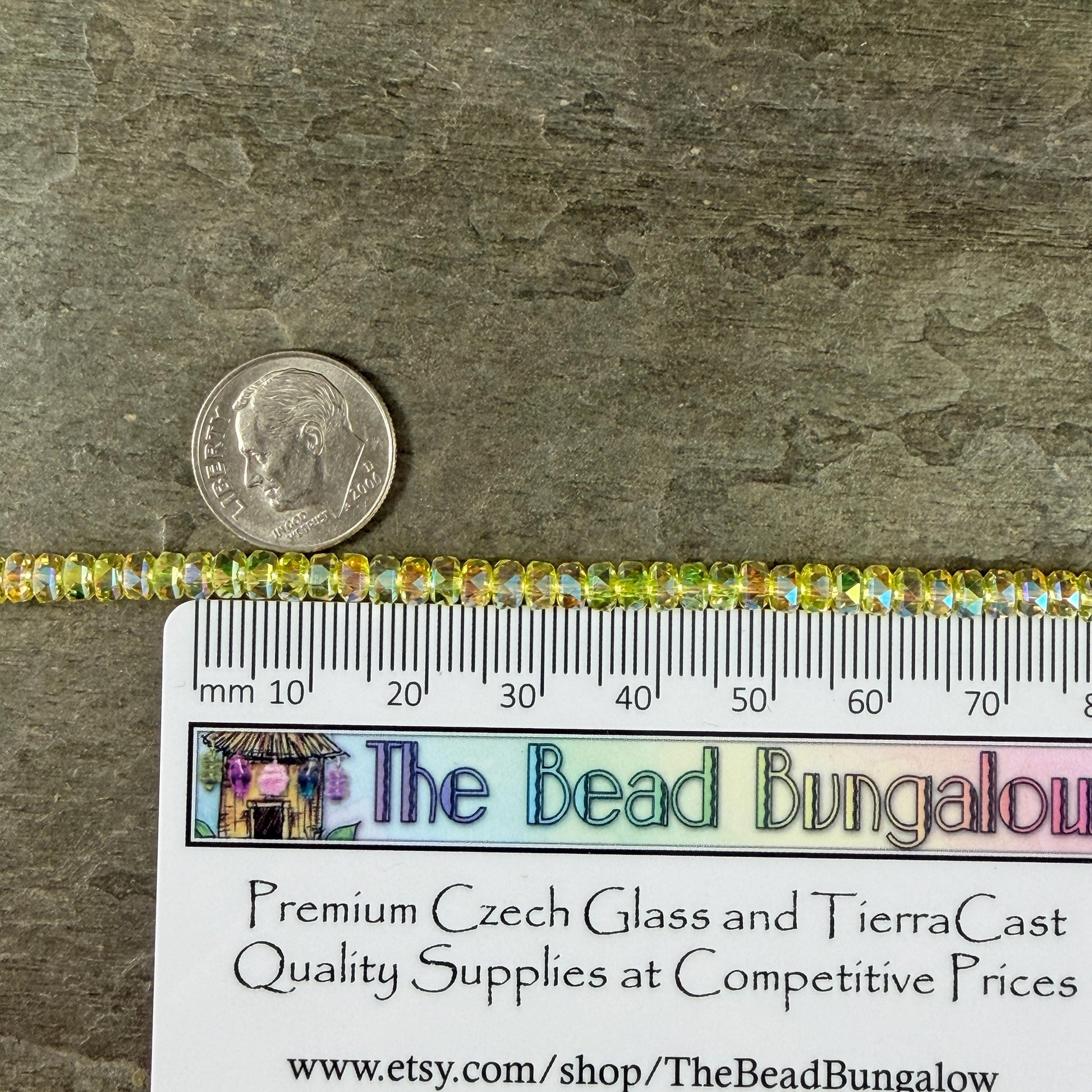 Faceted Glass Beads - 4x2.5mm Heishi Rondelles, Bright Yellow with AB Finish (CT-C23AB) * 8" Strand