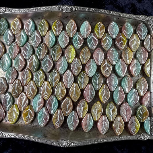 Czech Glass Beads - 8x12mm Briolette Style Leaf, Purple, Blue, and Green (ApLeaf16) * 25 Beads