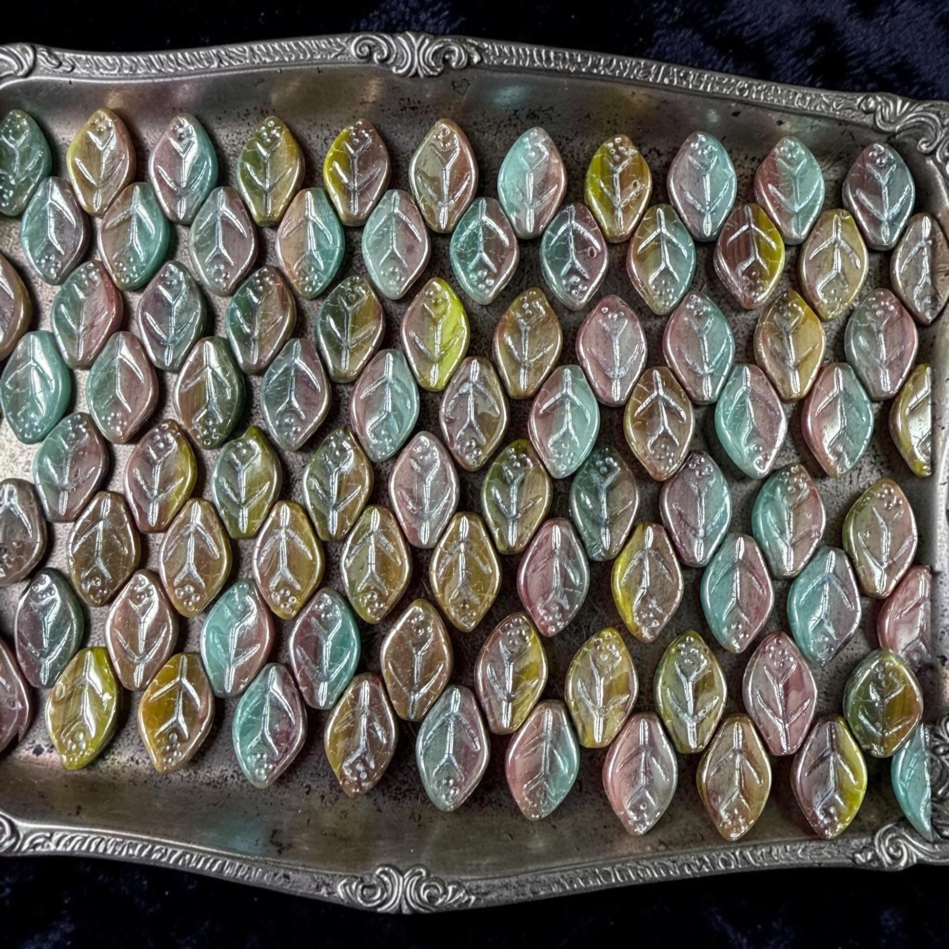 Czech Glass Beads - 8x12mm Briolette Style Leaf, Purple, Blue, and Green (ApLeaf16) * 25 Beads