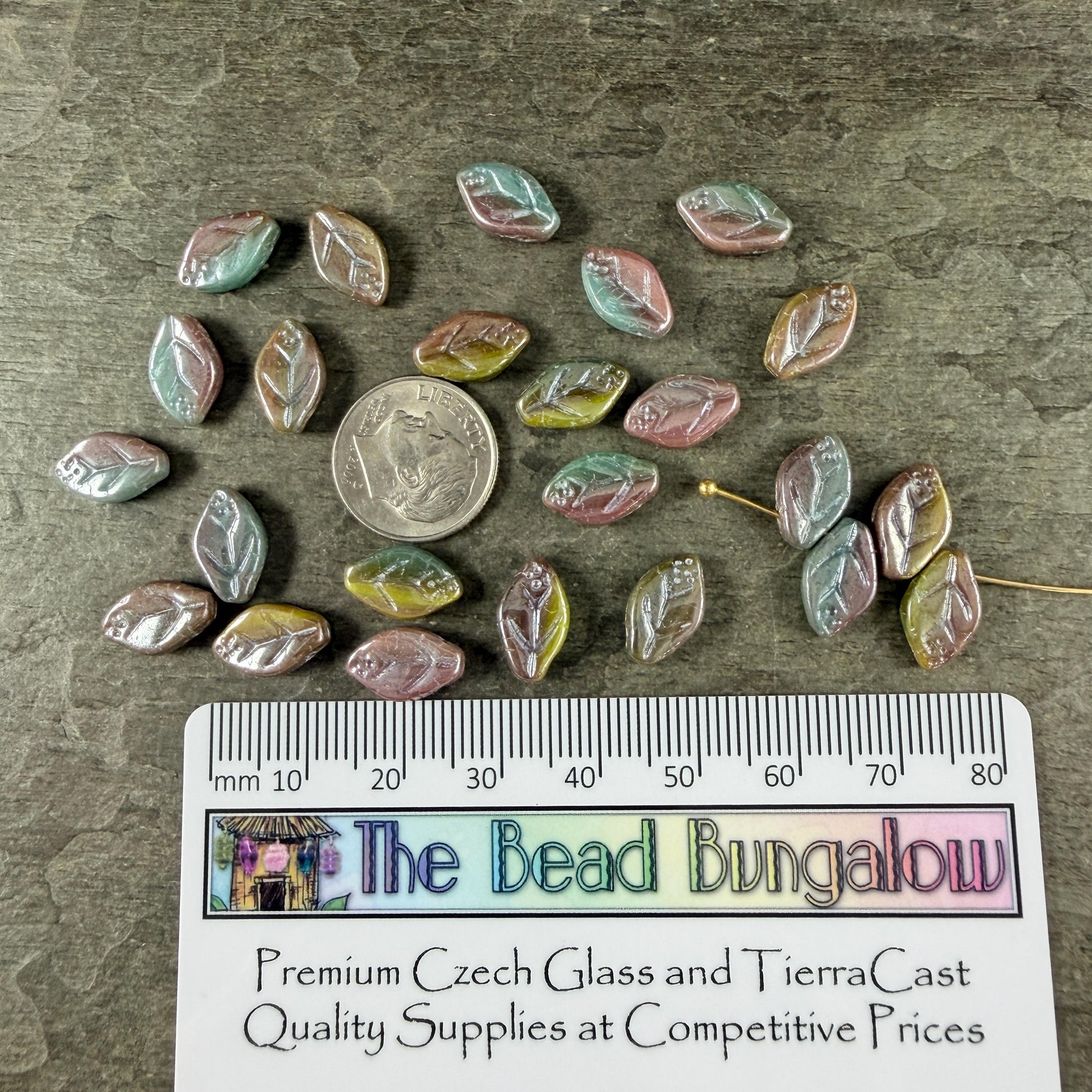 Czech Glass Beads - 8x12mm Briolette Style Leaf, Purple, Blue, and Green (ApLeaf16) * 25 Beads