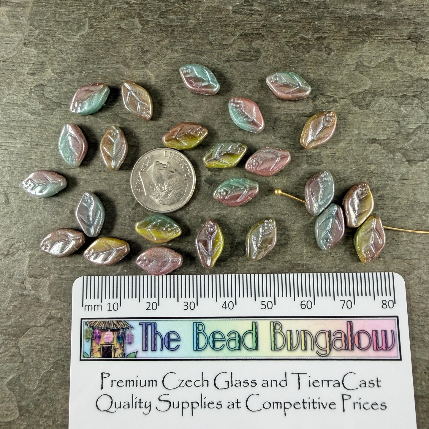 Czech Glass Beads - 8x12mm Briolette Style Leaf, Purple, Blue, and Green (ApLeaf16) * 25 Beads