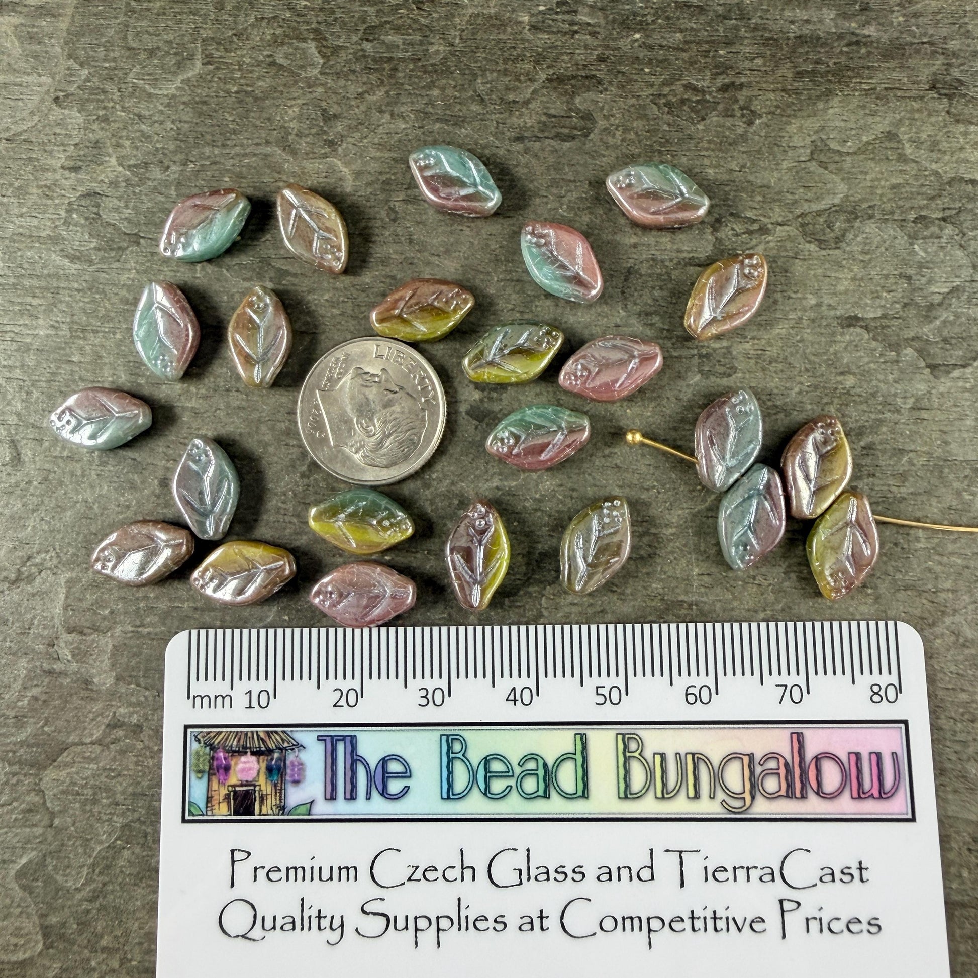 Czech Glass Beads - 8x12mm Briolette Style Leaf, Purple, Blue, and Green (ApLeaf16) * 25 Beads