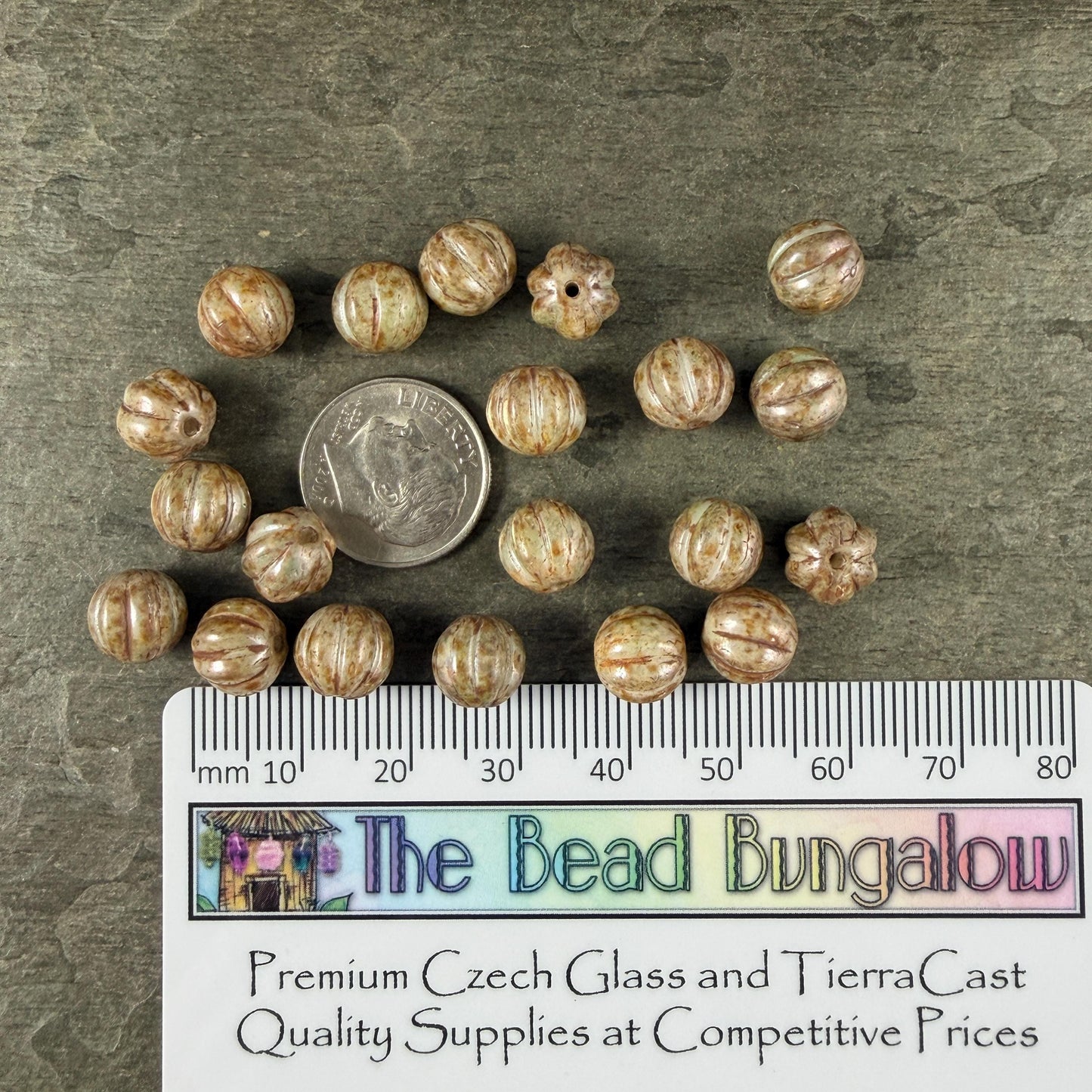 Czech Glass - 8mm Melon, Beige Alabaster with Picasso (2010/15657) * 20 Beads