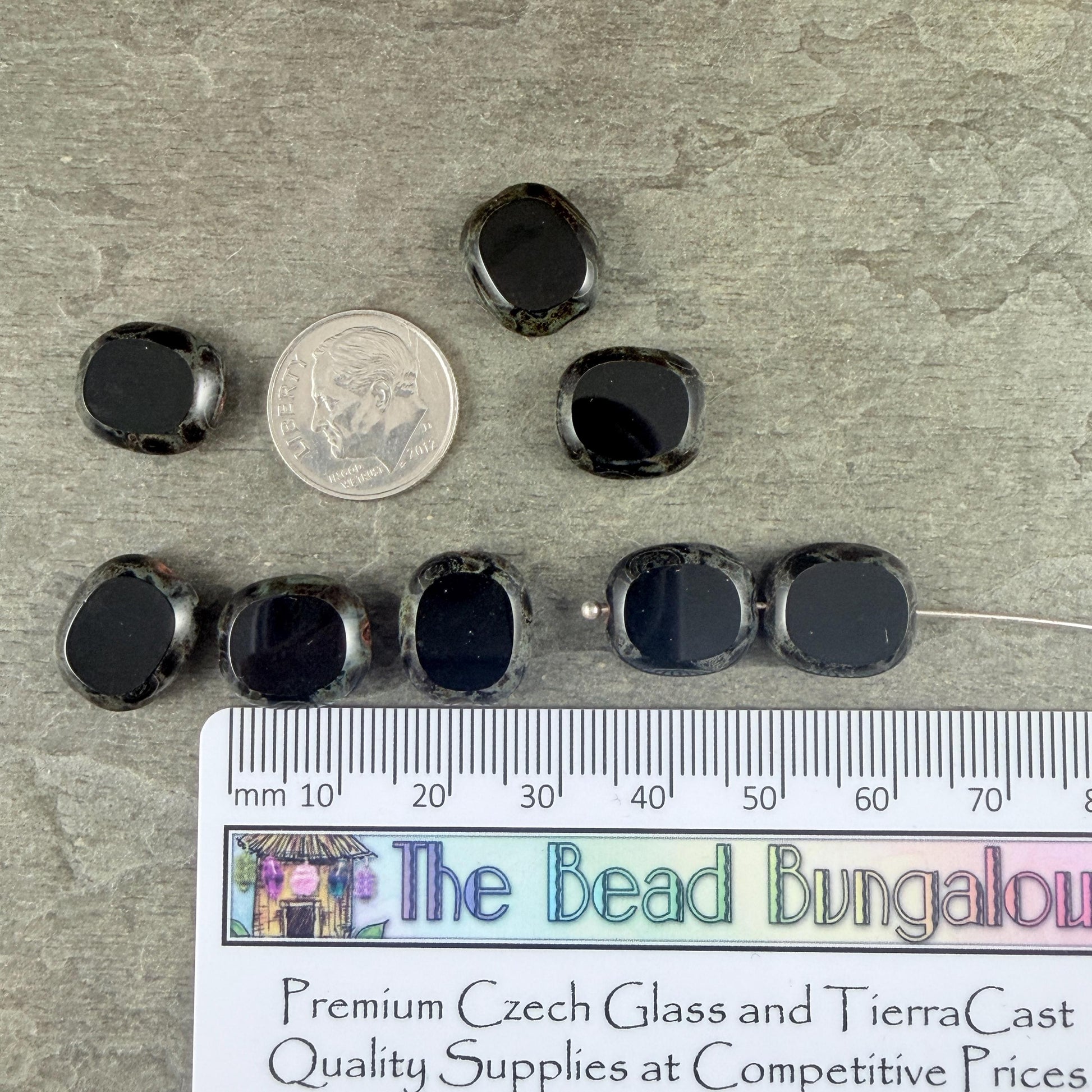Czech Glass - 14x12mm Table-Cut Oval, Black Picasso (23980/86800) * 6 Beads