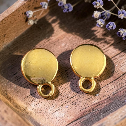 Round Earring with Loop and Titanium Post, 24k Gold Plated, Nickel Free (PF/10909-12) * Qty. 4