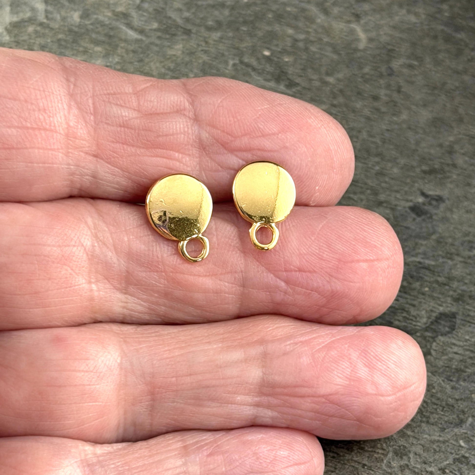 Round Earring with Loop and Titanium Post, 24k Gold Plated, Nickel Free (PF/10909-12) * Qty. 4