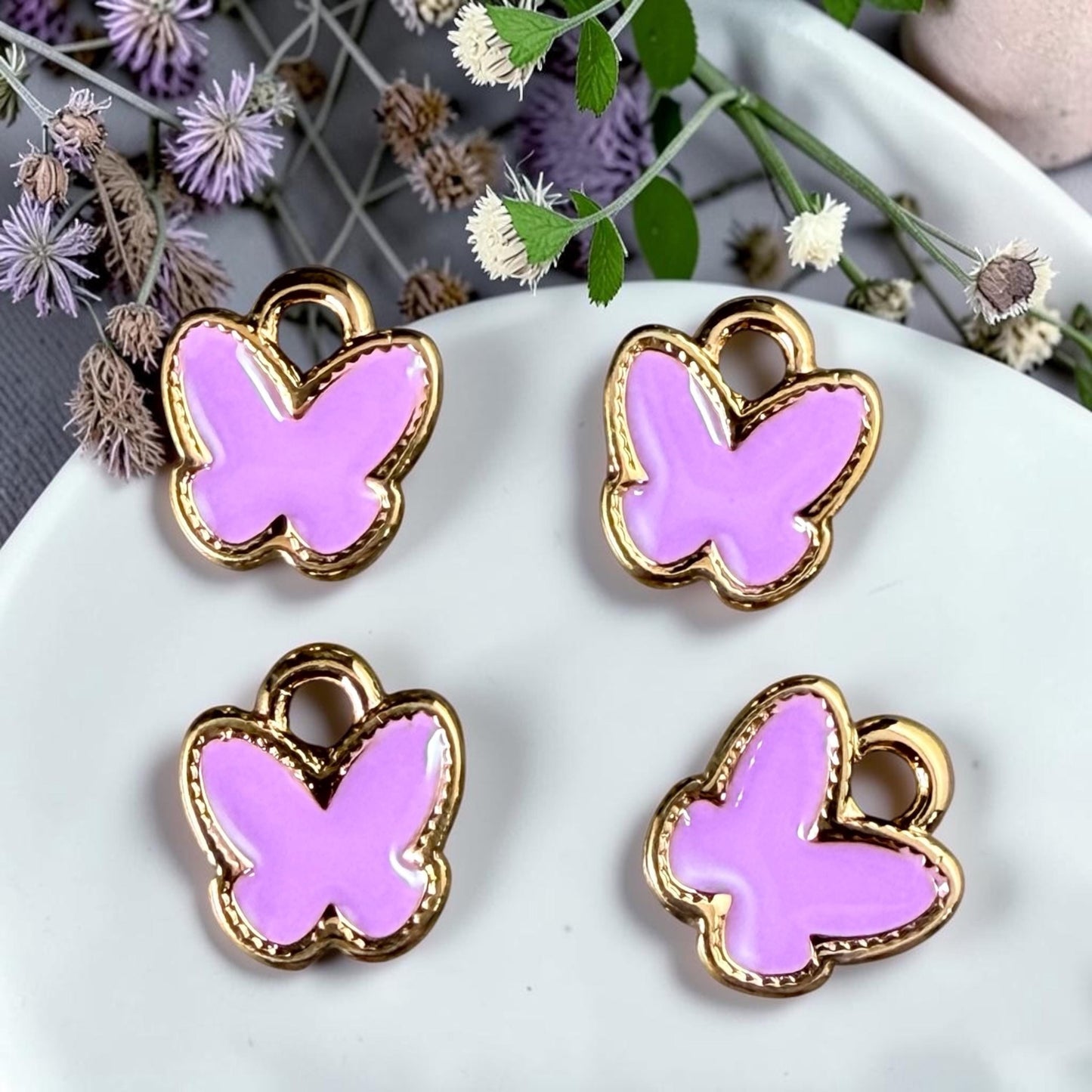24k Gold Plated Butterfly Charm with Cheerful Lilac Purple Enamel (PF/15313-13-0314) * Qty. 4