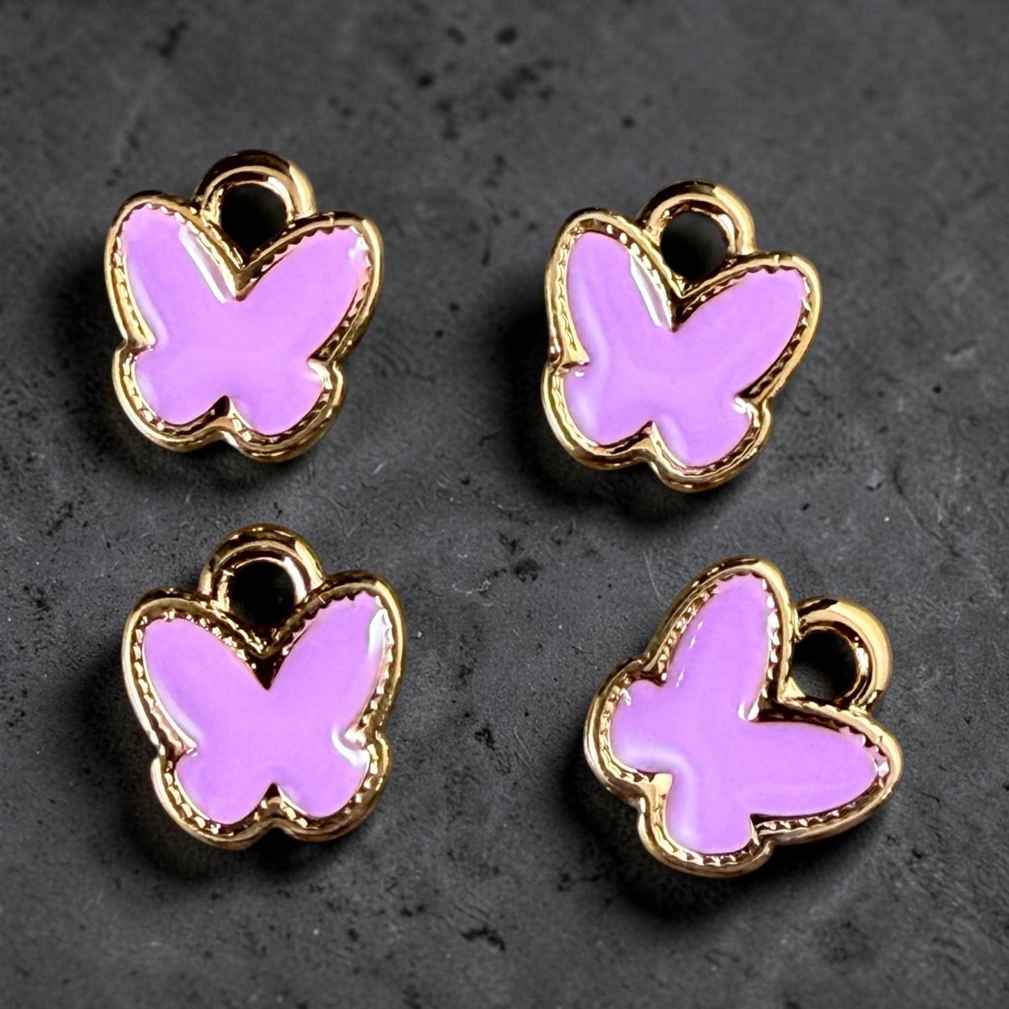 24k Gold Plated Butterfly Charm with Cheerful Lilac Purple Enamel (PF/15313-13-0314) * Qty. 4