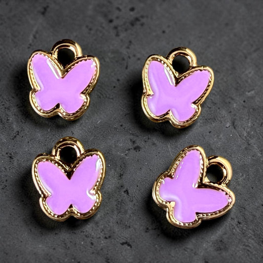 24k Gold Plated Butterfly Charm with Cheerful Lilac Purple Enamel (PF/15313-13-0314) * Qty. 4