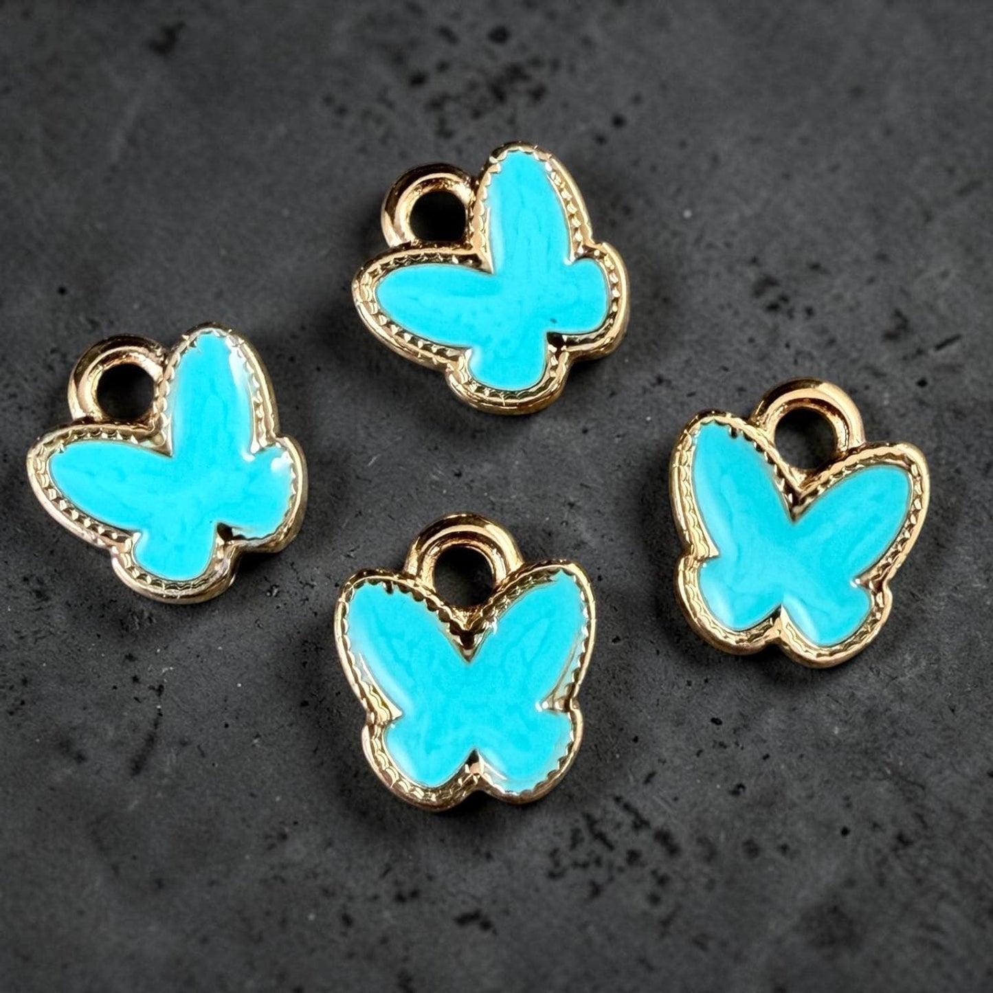 24k Gold Plated Butterfly Charm with Turquoise Blue Enamel (PF/15313-13-0299) * Qty. 4