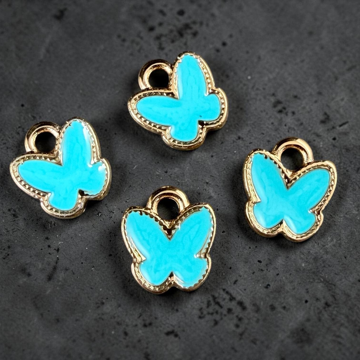 24k Gold Plated Butterfly Charm with Turquoise Blue Enamel (PF/15313-13-0299) * Qty. 4