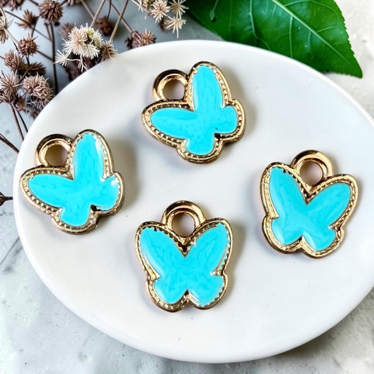 24k Gold Plated Butterfly Charm with Turquoise Blue Enamel (PF/15313-13-0299) * Qty. 4