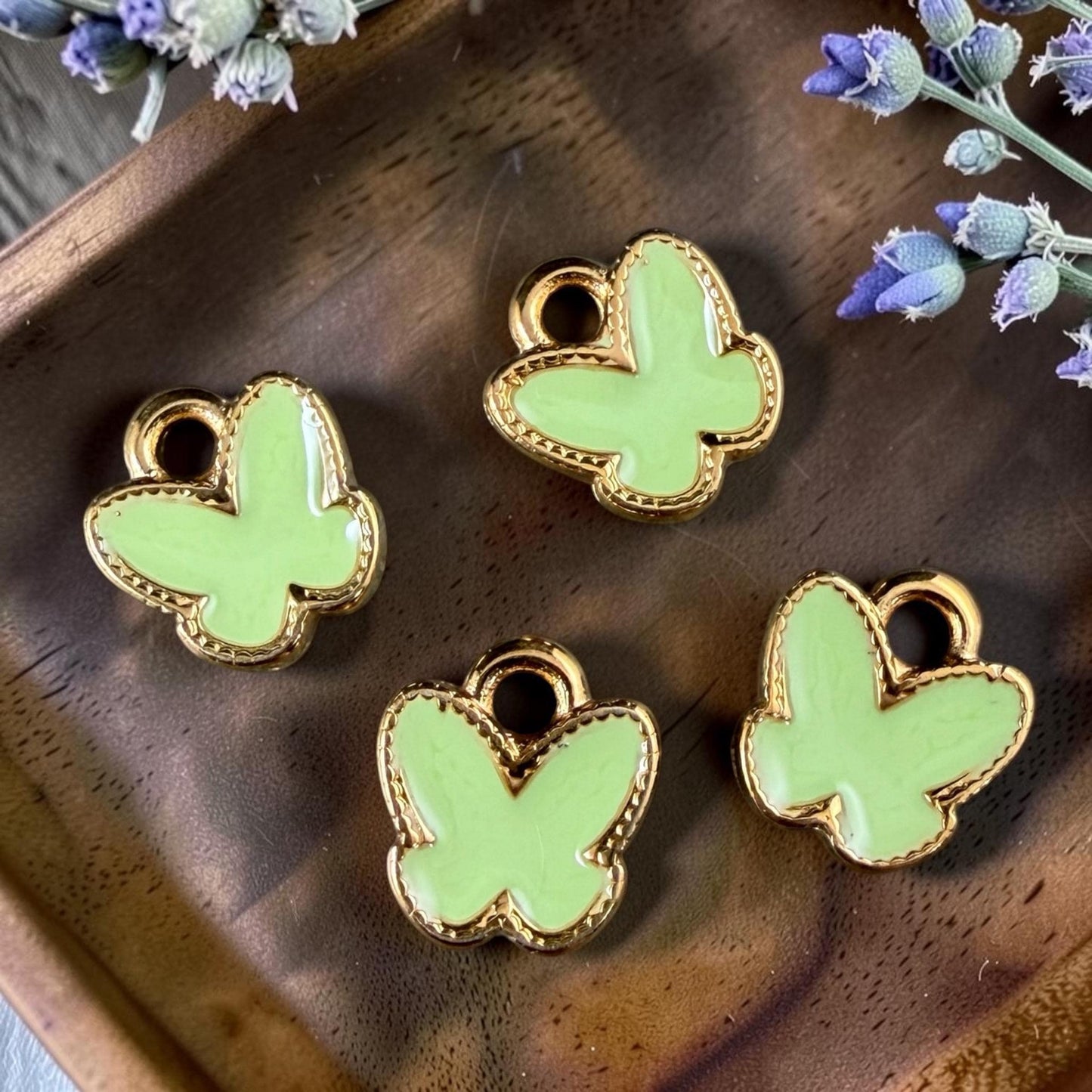 24k Gold Plated Butterfly Charm with Lime Green Enamel (PF/15313-13-0319) * Qty. 4