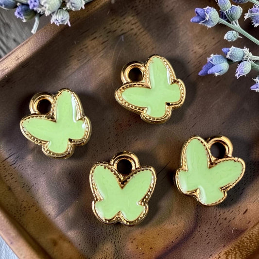 24k Gold Plated Butterfly Charm with Lime Green Enamel (PF/15313-13-0319) * Qty. 4