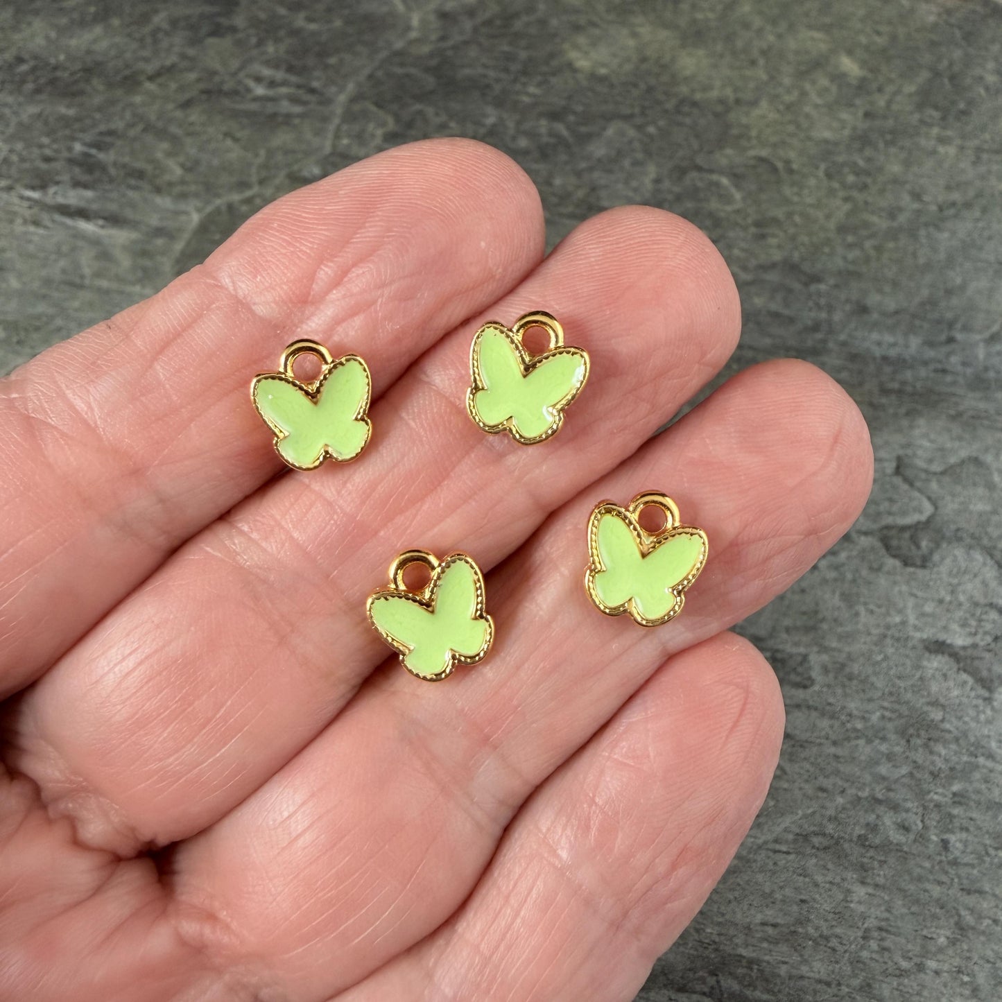 24k Gold Plated Butterfly Charm with Lime Green Enamel (PF/15313-13-0319) * Qty. 4