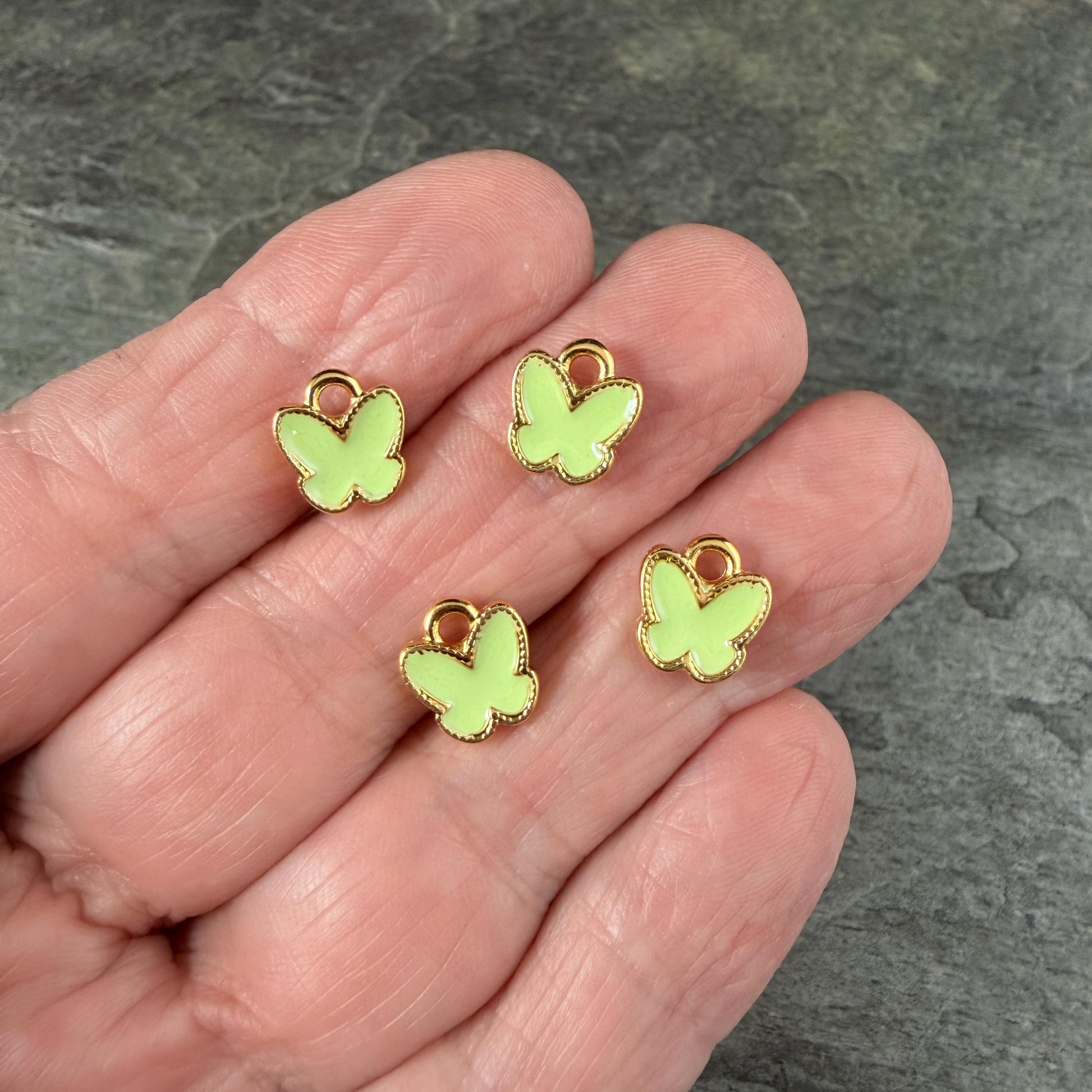 24k Gold Plated Butterfly Charm with Lime Green Enamel (PF/15313-13-0319) * Qty. 4