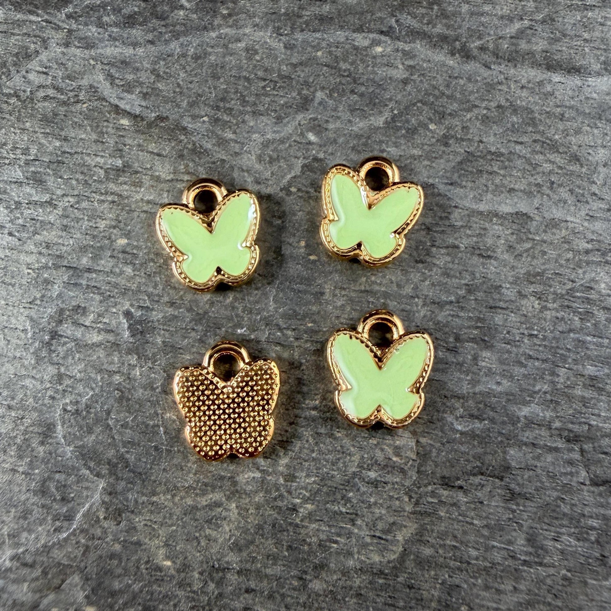 24k Gold Plated Butterfly Charm with Lime Green Enamel (PF/15313-13-0319) * Qty. 4