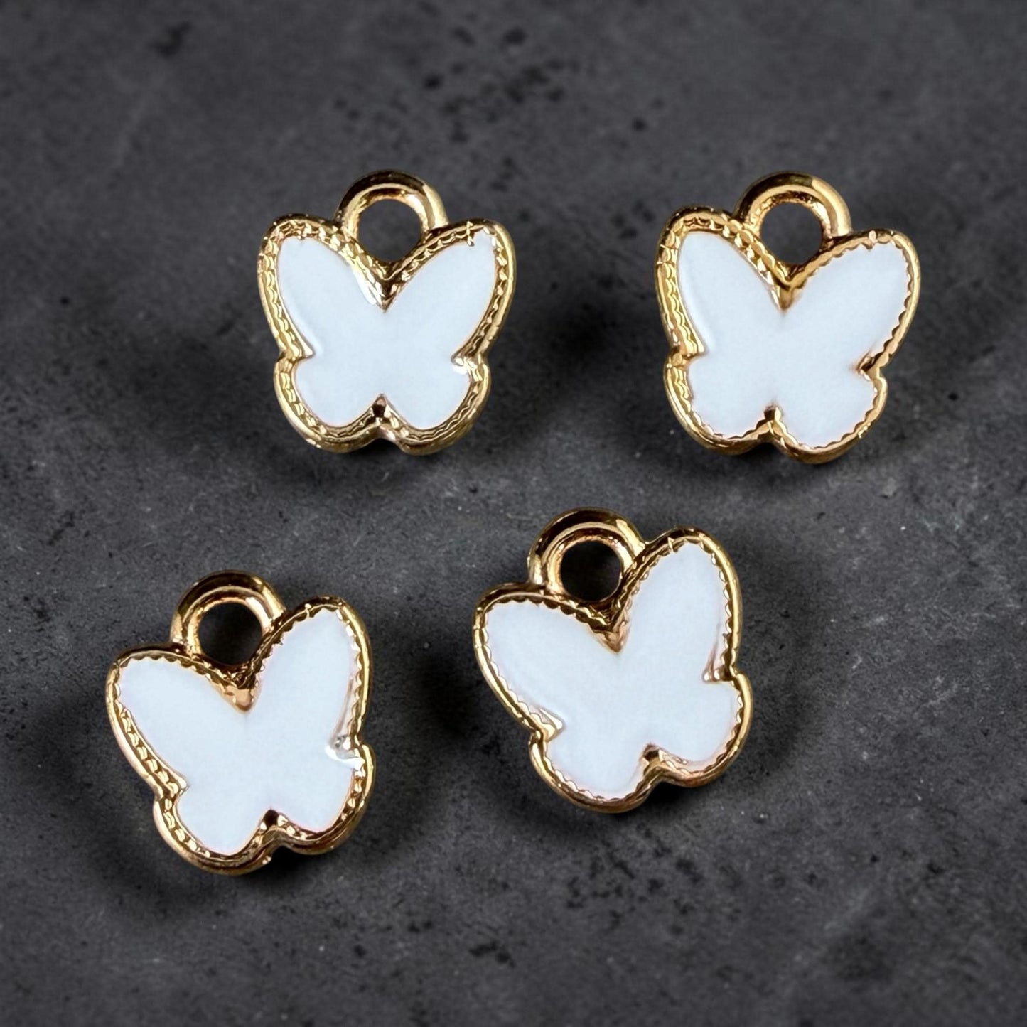 24k Gold Plated Butterfly Charm with White Enamel (PF/15313-13-0208) * Qty. 4