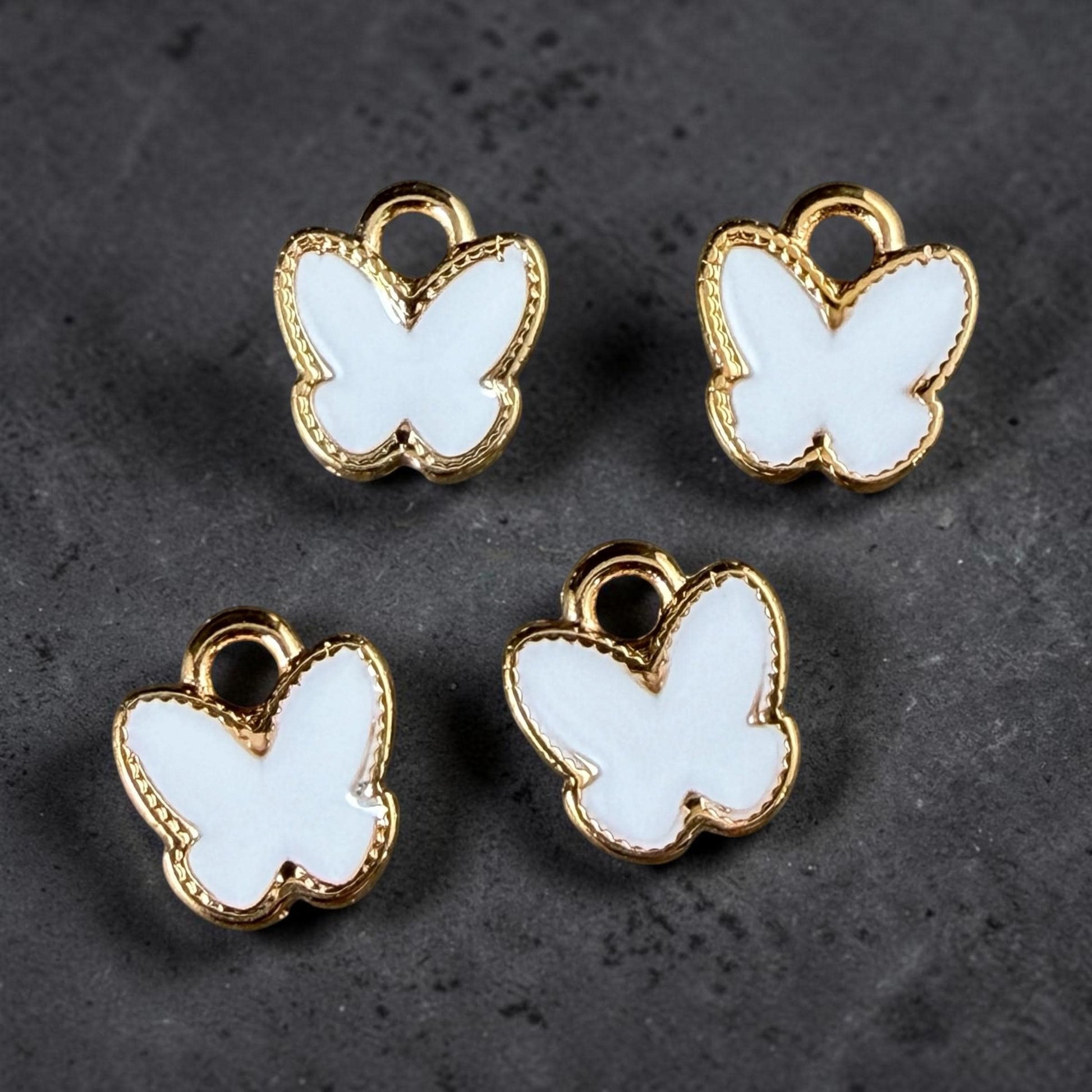 24k Gold Plated Butterfly Charm with White Enamel (PF/15313-13-0208) * Qty. 4