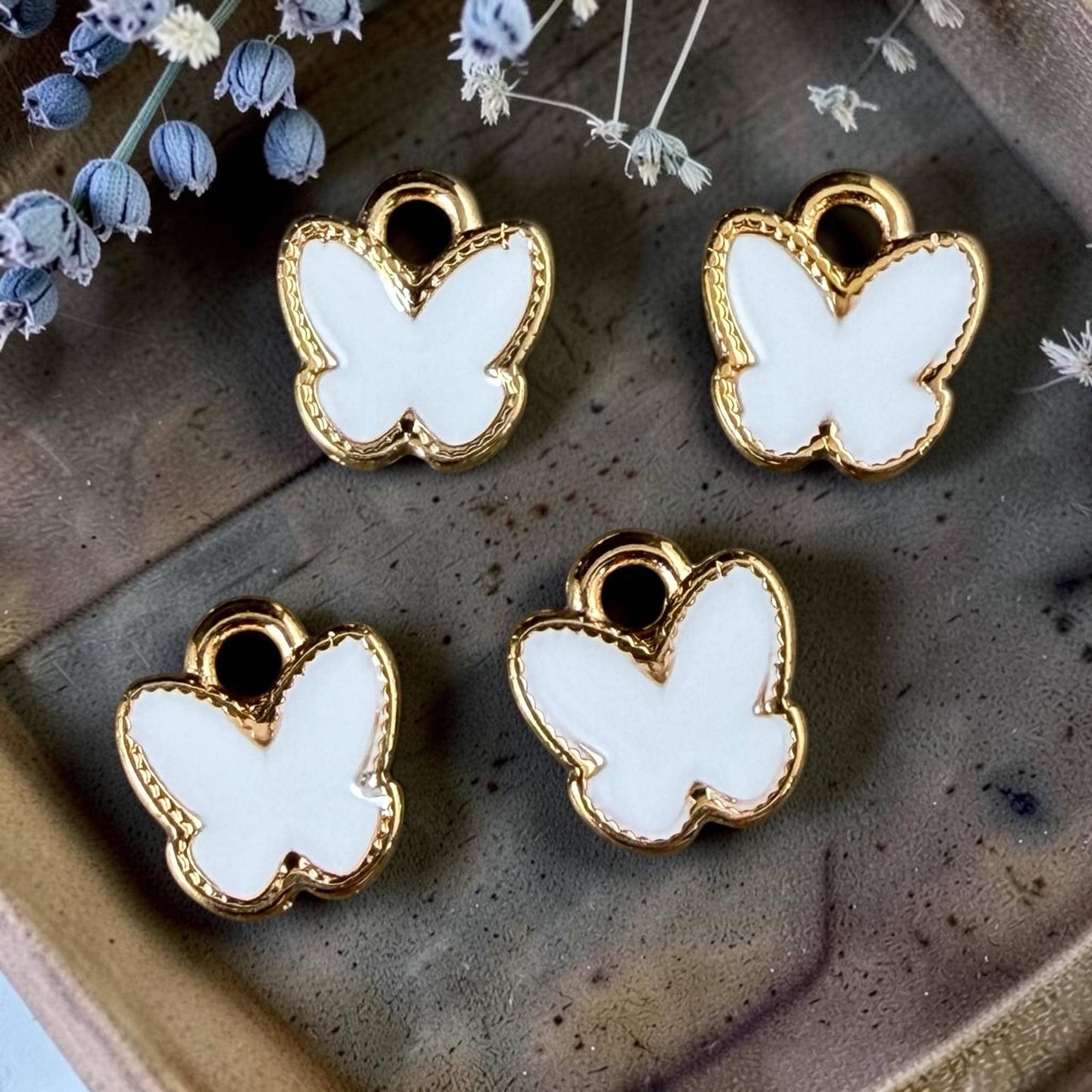24k Gold Plated Butterfly Charm with White Enamel (PF/15313-13-0208) * Qty. 4