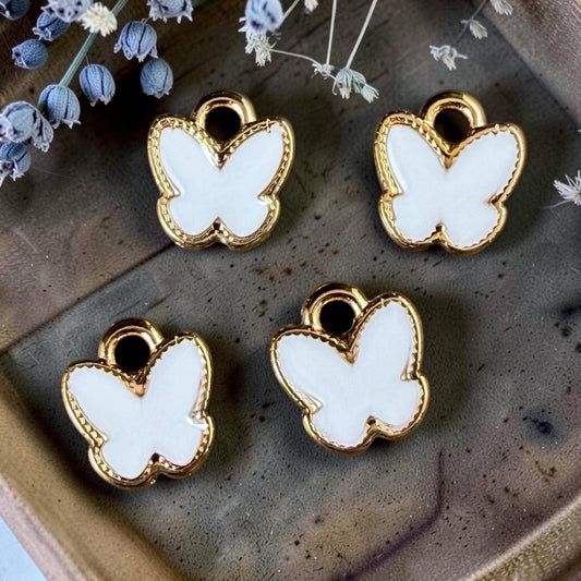 24k Gold Plated Butterfly Charm with White Enamel (PF/15313-13-0208) * Qty. 4