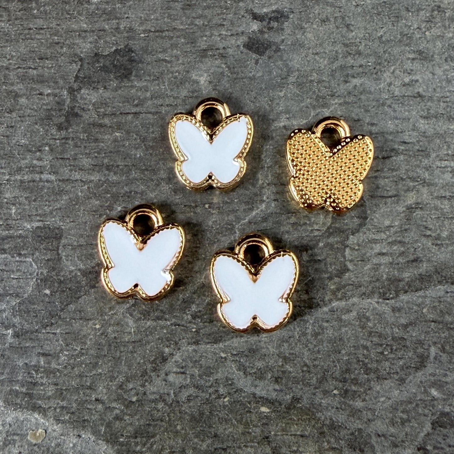 24k Gold Plated Butterfly Charm with White Enamel (PF/15405-13-0208) * Qty. 4