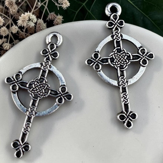TierraCast Charms Halo Celtic Cross Drop Keep The Faith Collection 30mm Antiqued Silver Double Sided Cross Pendant (TC/2582-12) * Qty. 2